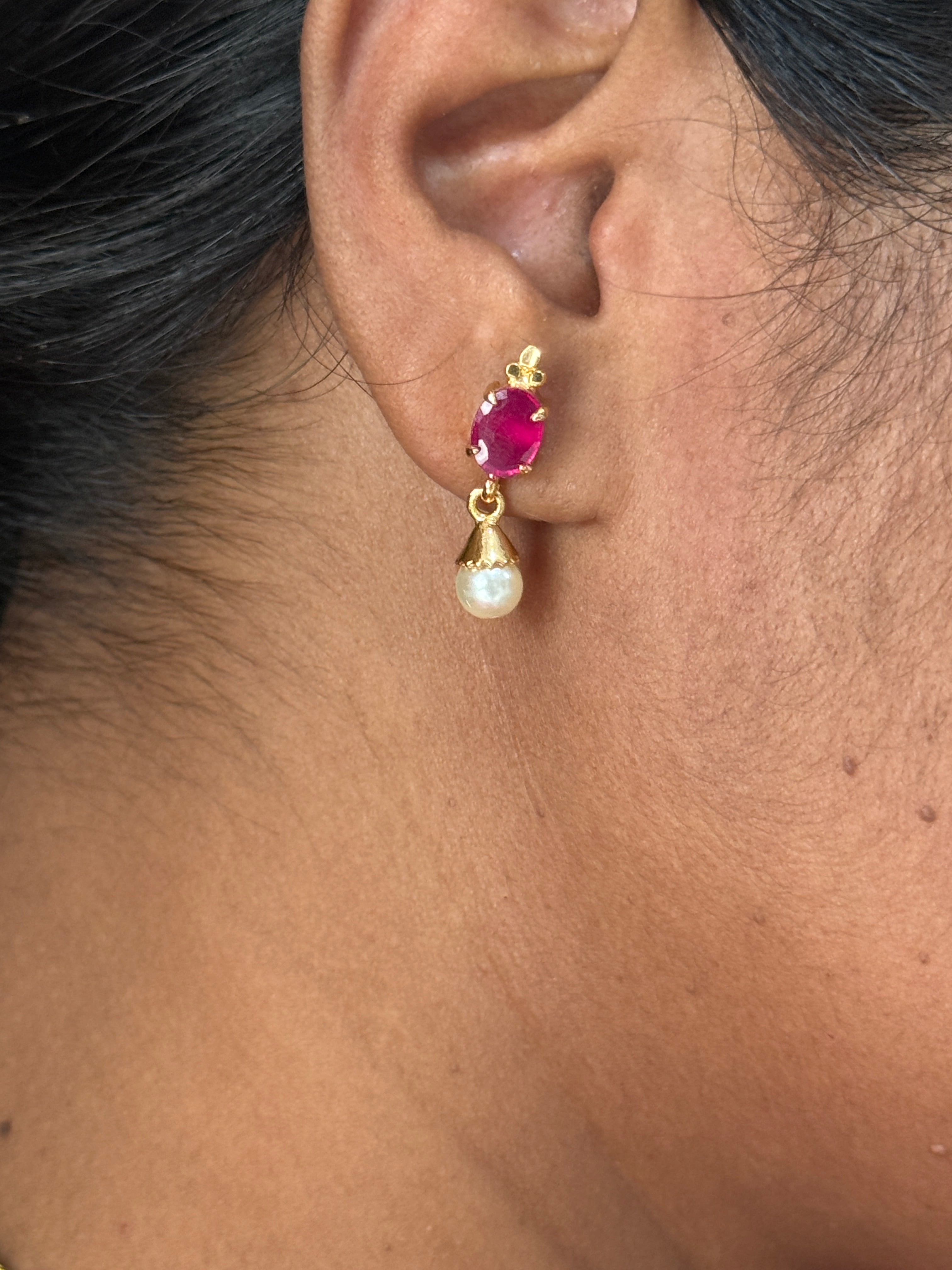 Ph053 panchaloham backscrew pearl hanging Earrings