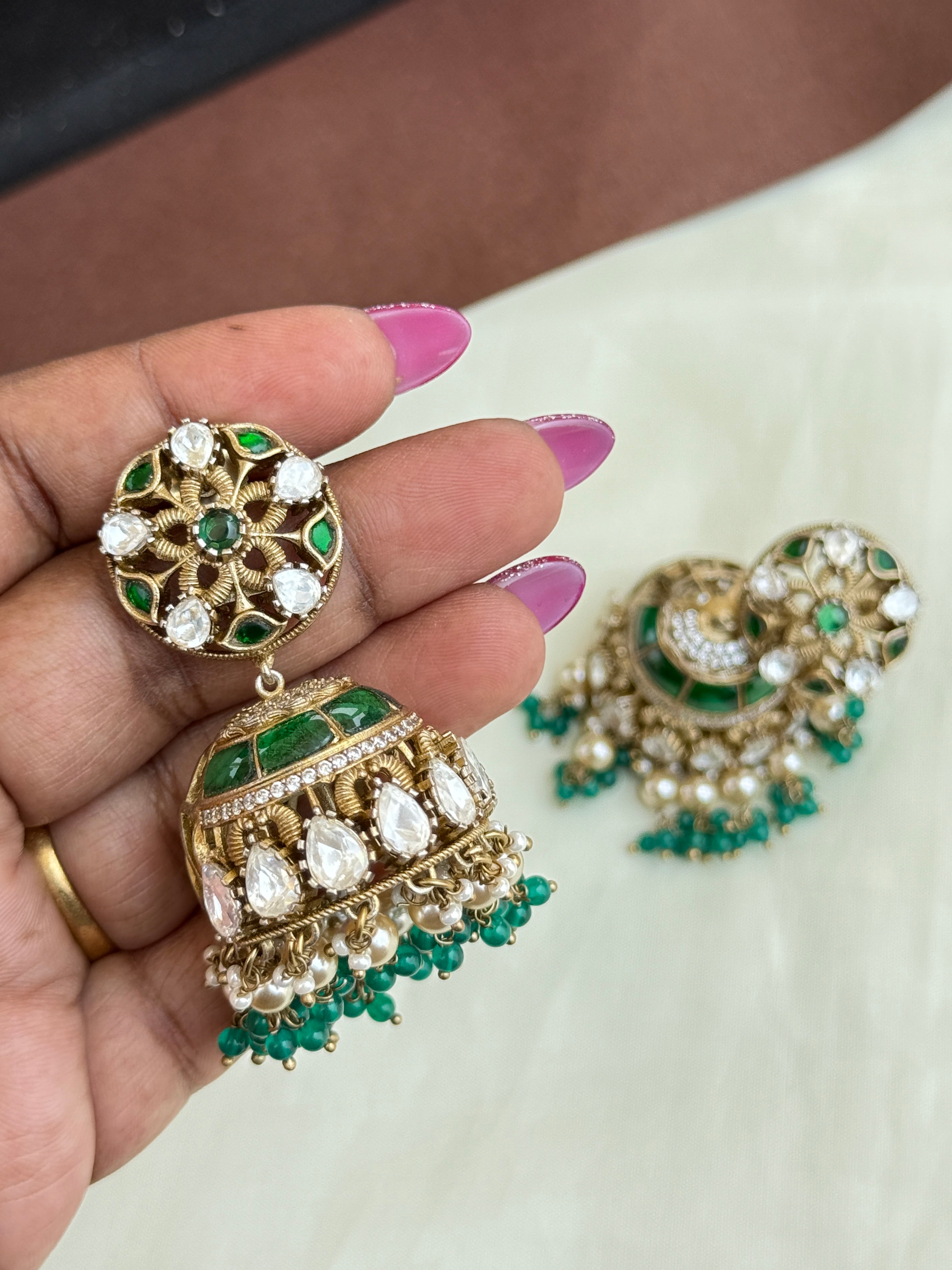Ms001 big size moissanite green butta earrings (lightweight)
