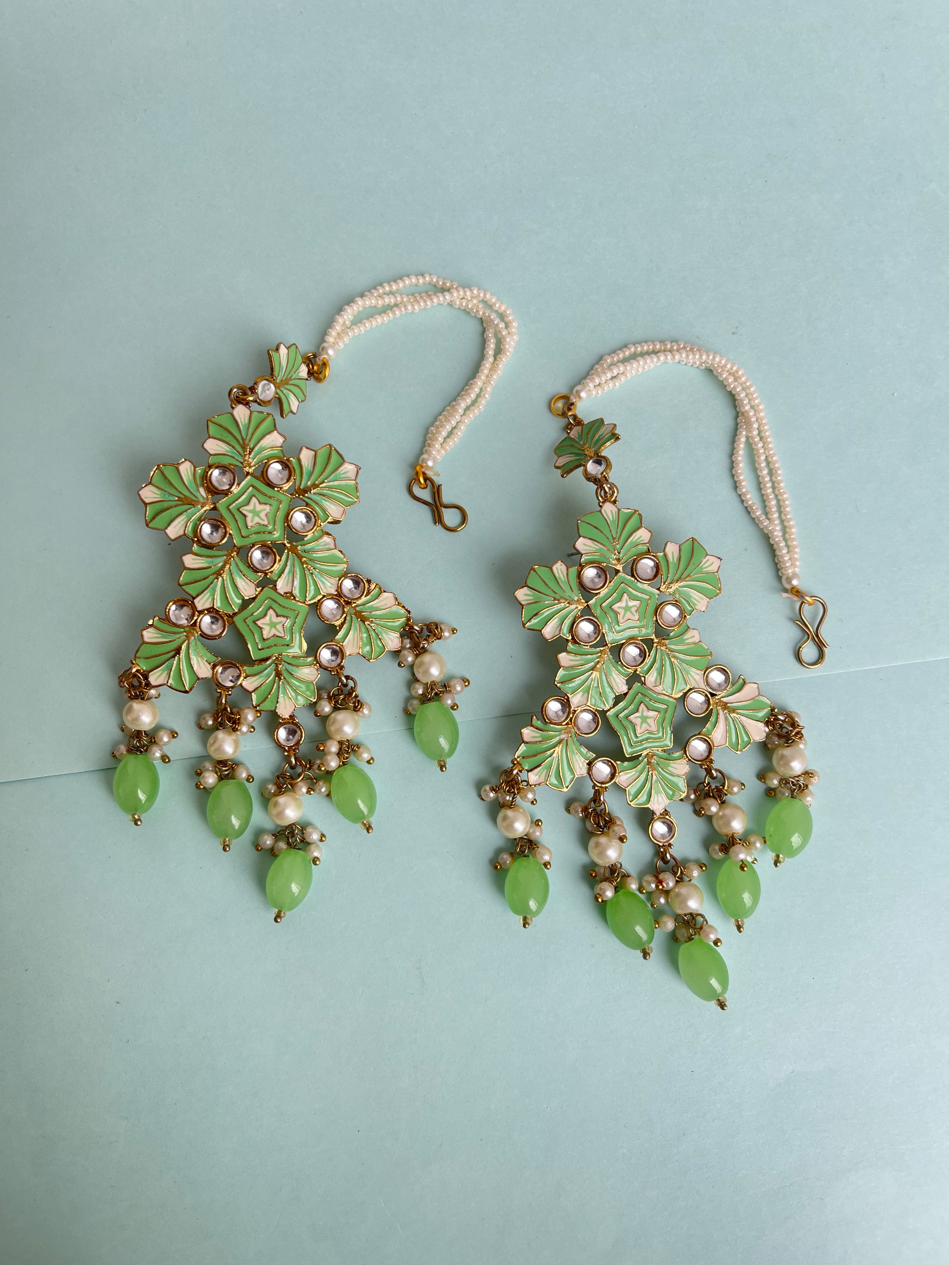 Bead hanging statement earrings with pearl ear chain