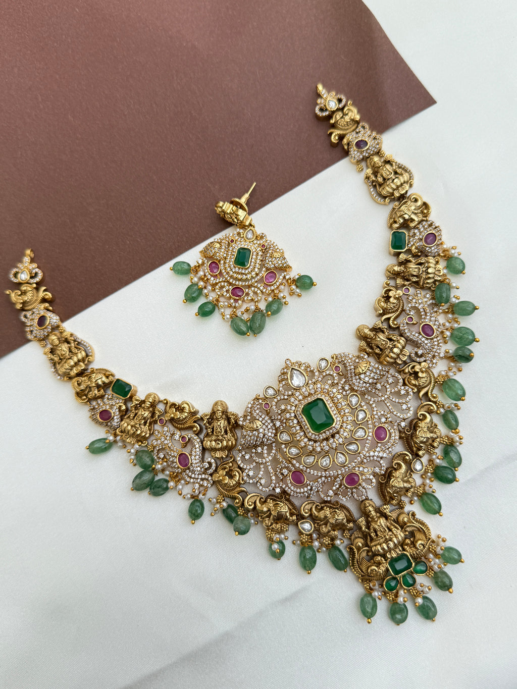 Ns358 uncuts cz nakshi lakshmi Devi neckset