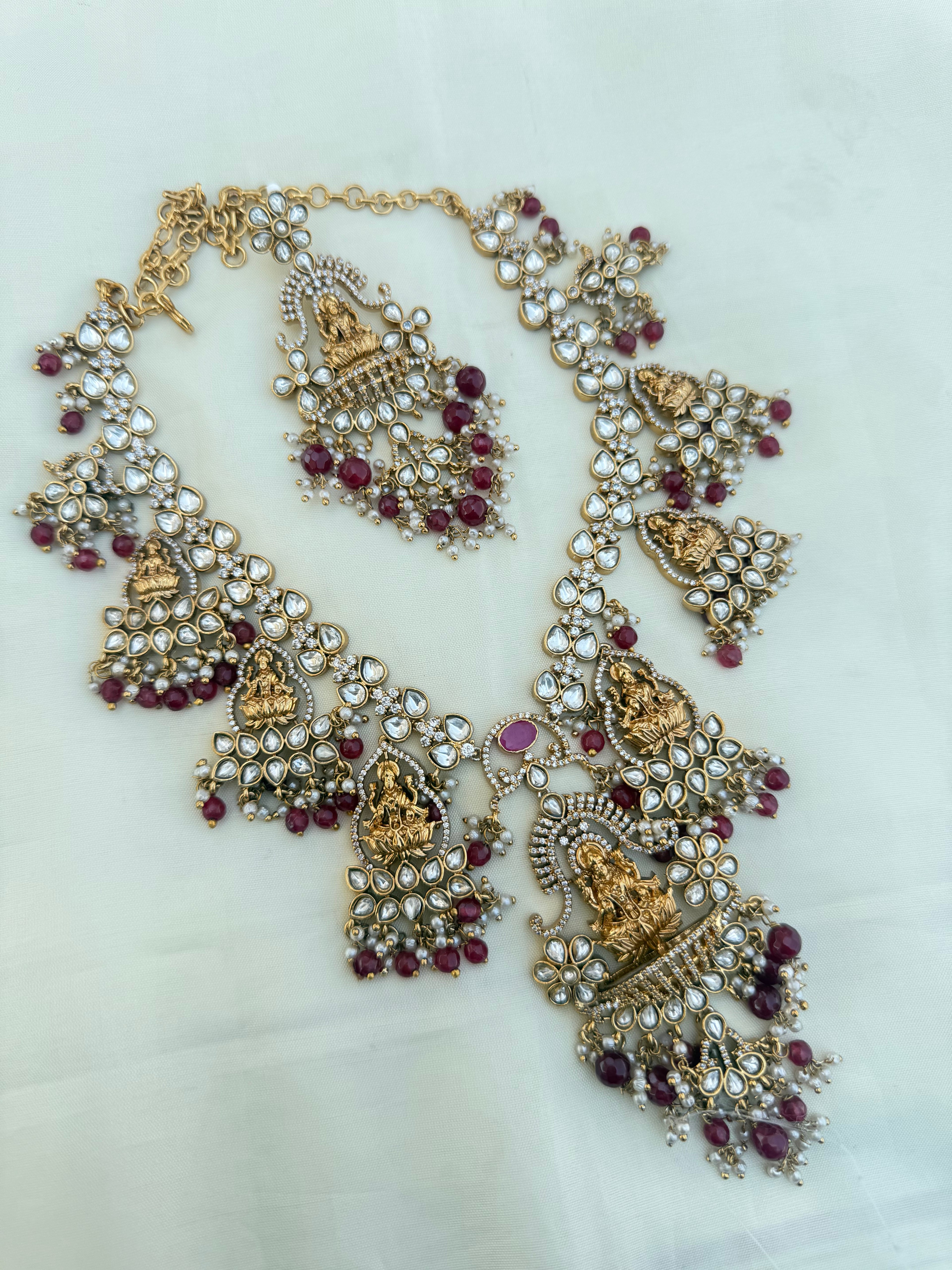 Ns3001 Lakshmi Devi ruby beads uncut Kundan heavy Neckset