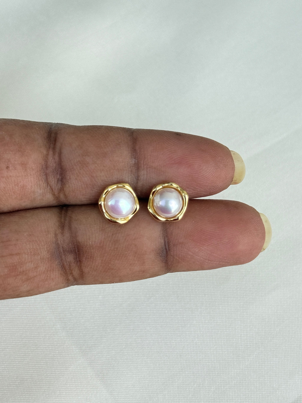 Se021  92.5 silver hallmark circle pearl studs