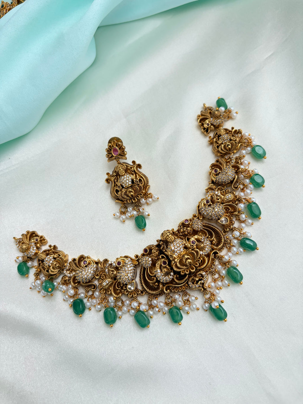Lakshmidevi peacock type short Neckset with Earrings Ns898