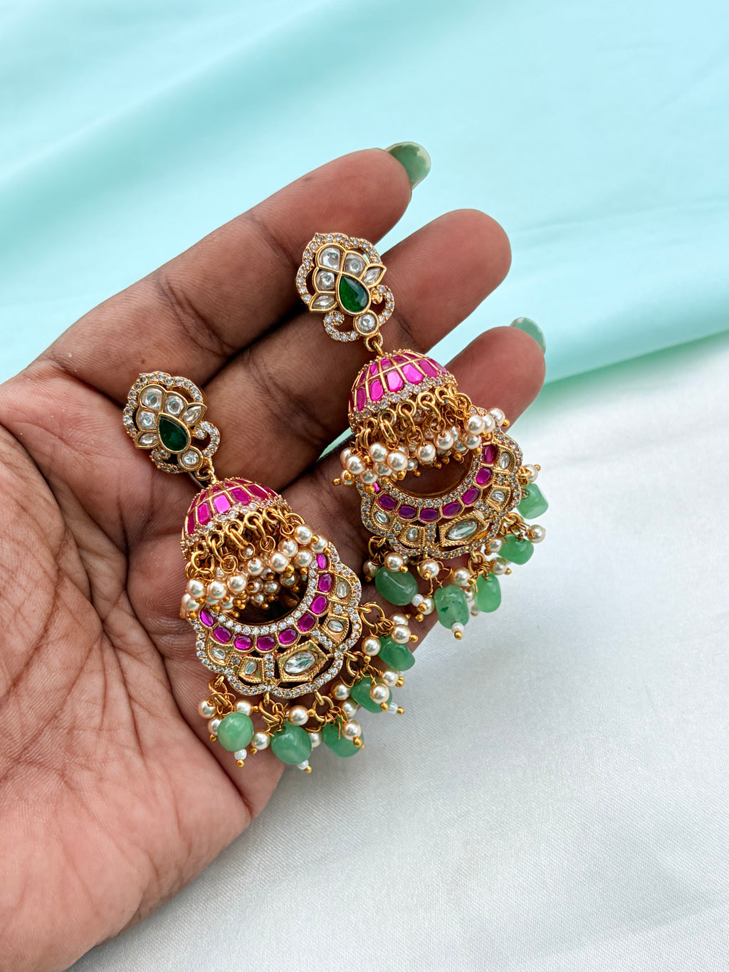 Multi jadau butta Chandbali earrings Er951