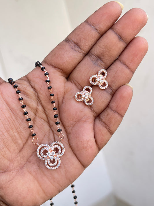 Rosegold pendant with earrings single line blackbeads with earrings bb1632