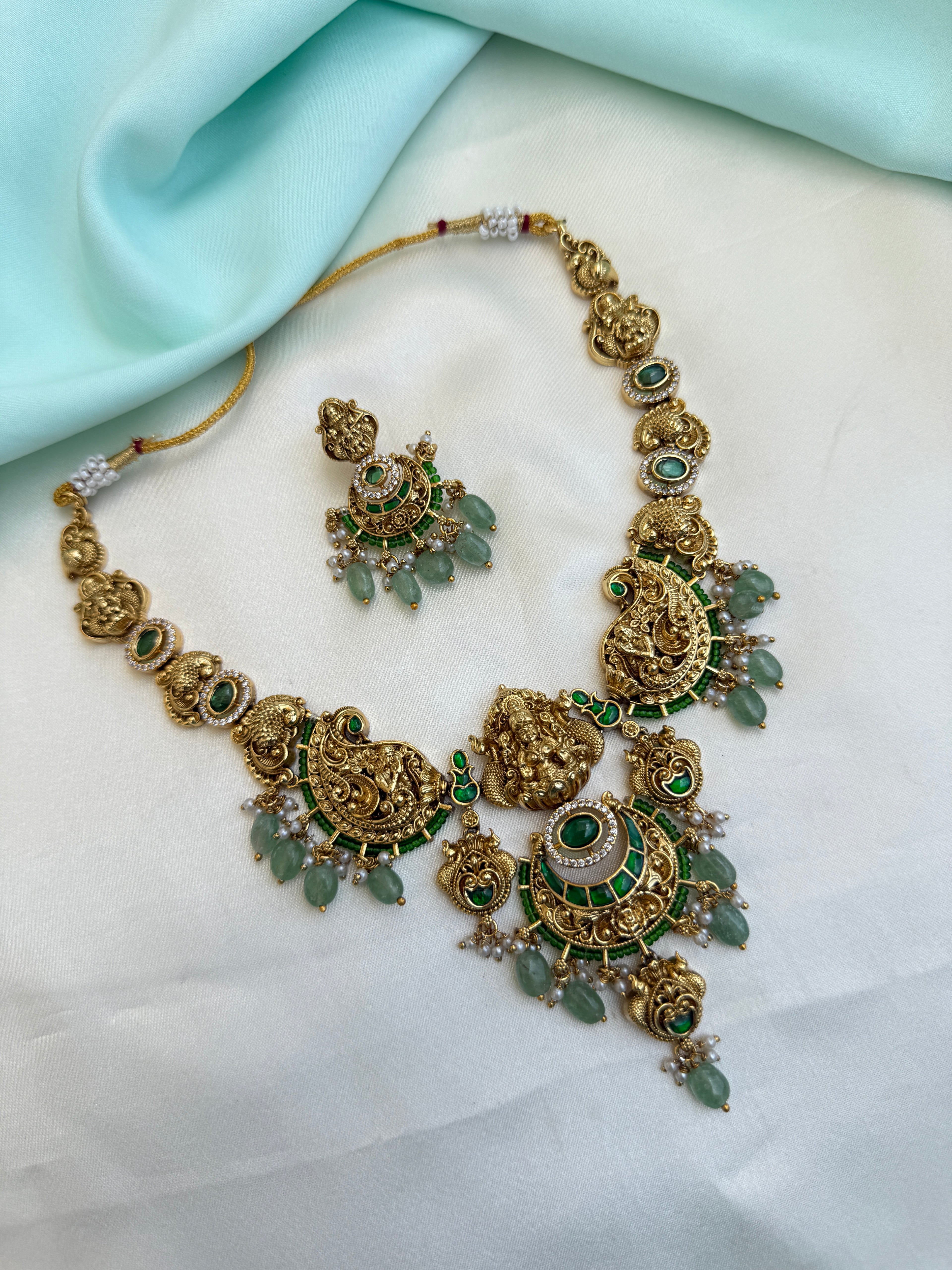Emerald peacock Neckset lakshmi devi pendant earrings ns229