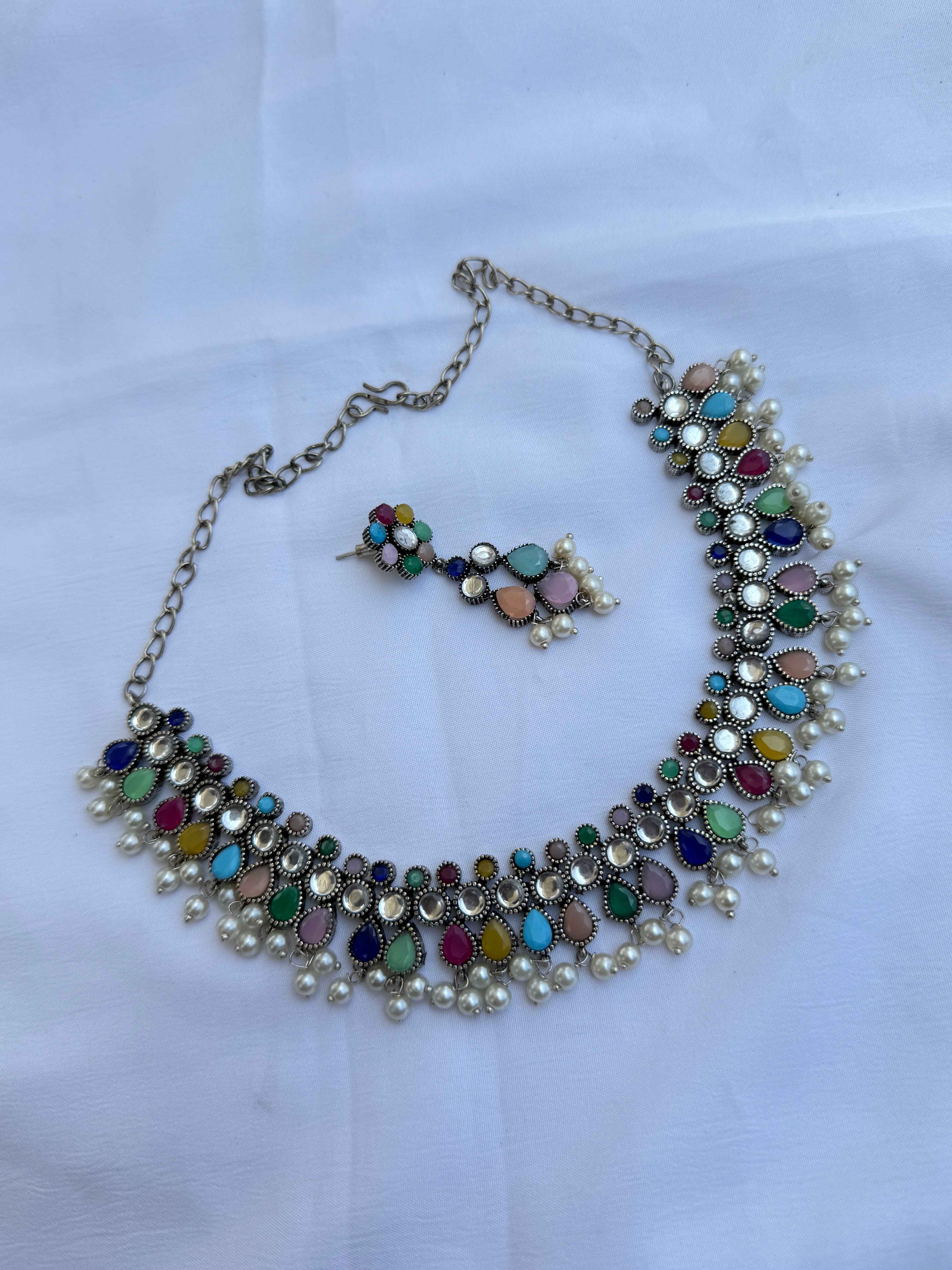 Ox104 multi Oxidised neckset with earrings