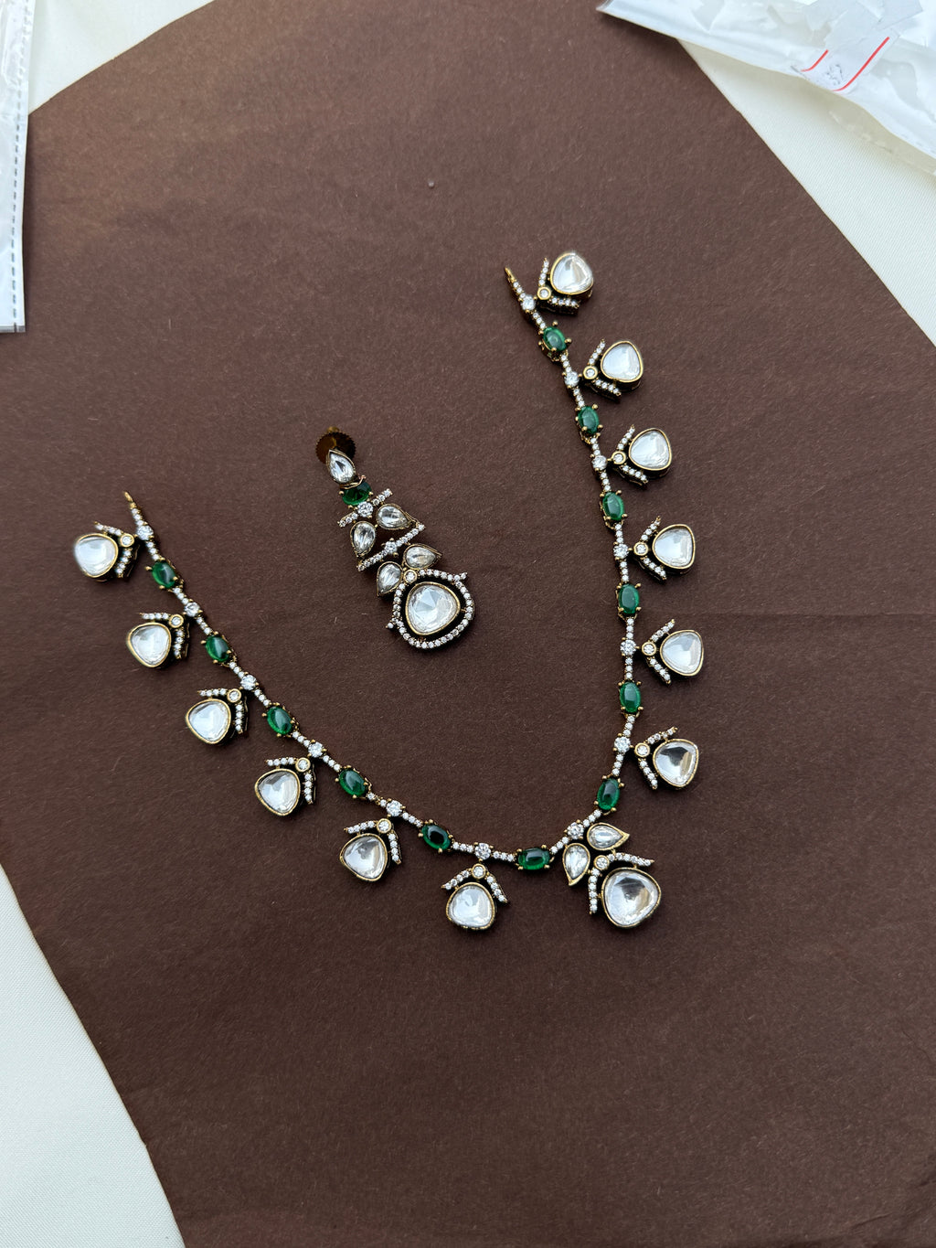 Ns712 moissanite polki kundan emerald neckset