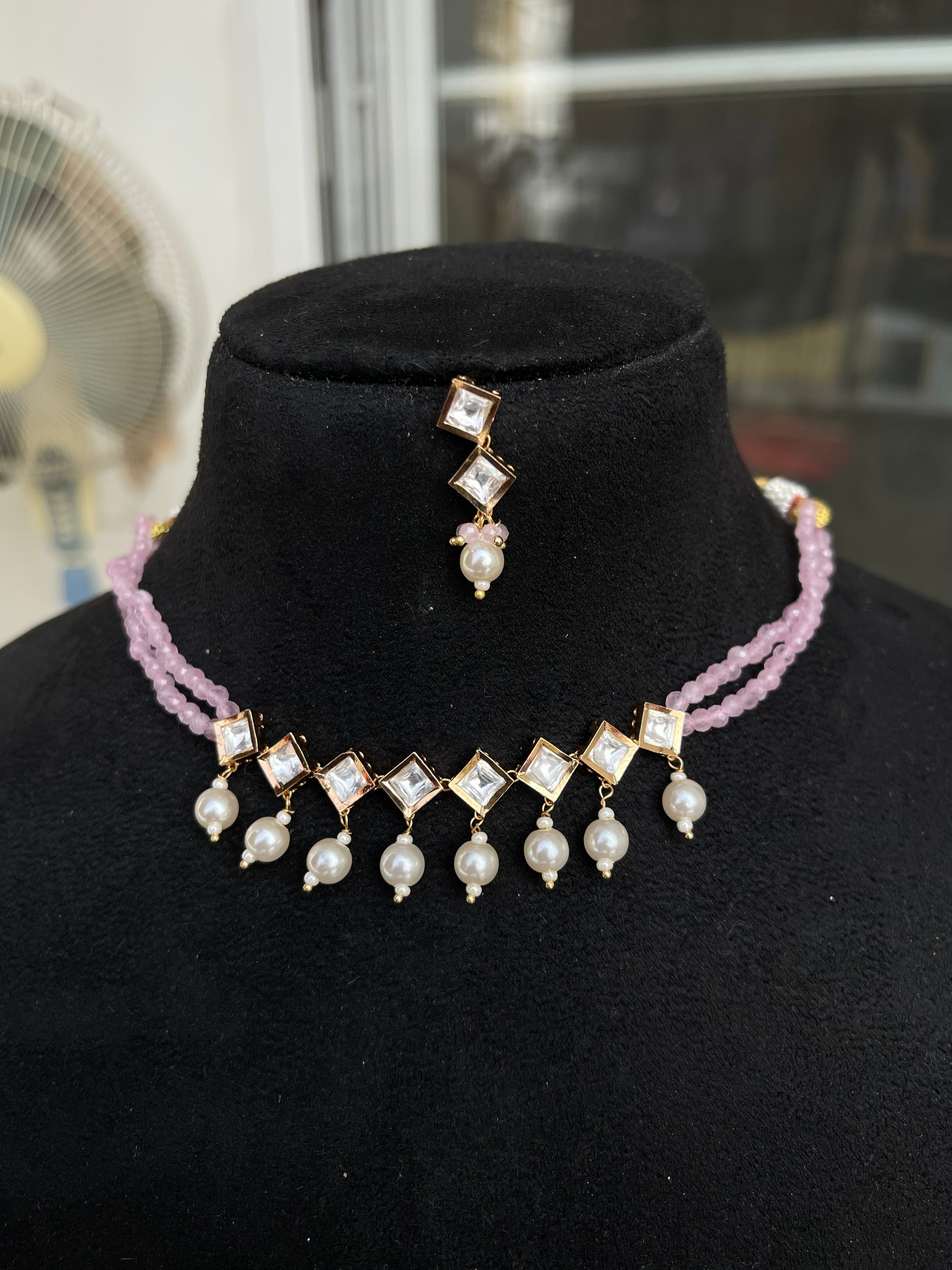 2lines beads Kundan choker