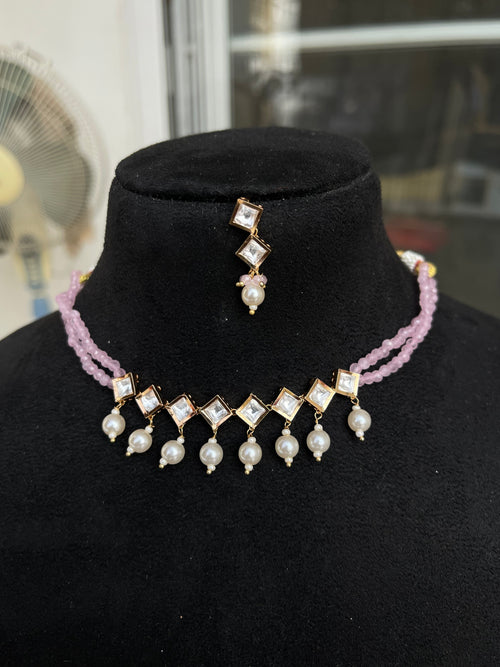 2lines beads Kundan choker