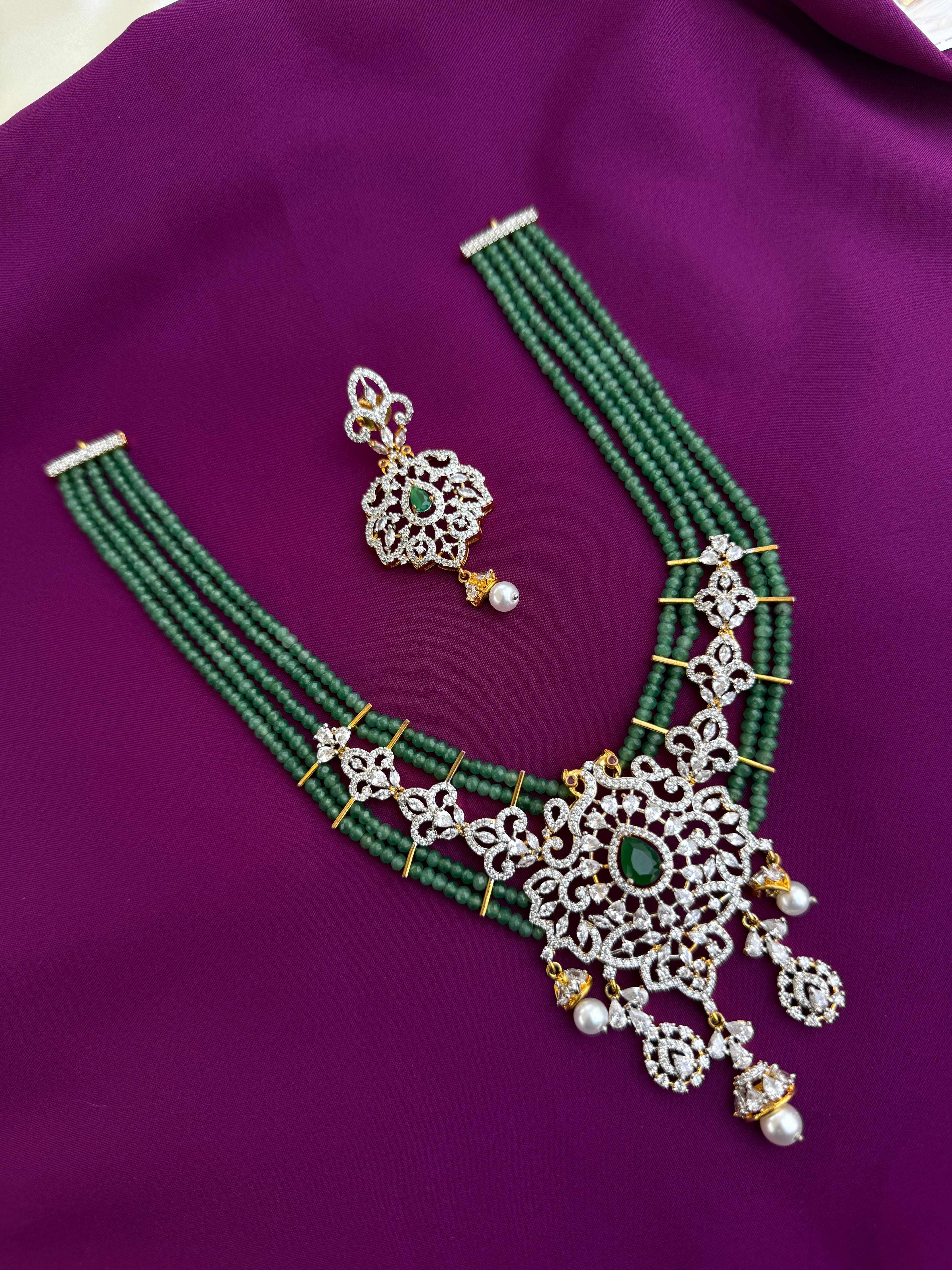 Diamond finish mint green emerald Neckset with earrings ns232