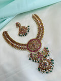 Ruby Green Jadau Kundan NeckSet with Pearl Drops with Earrings ns997