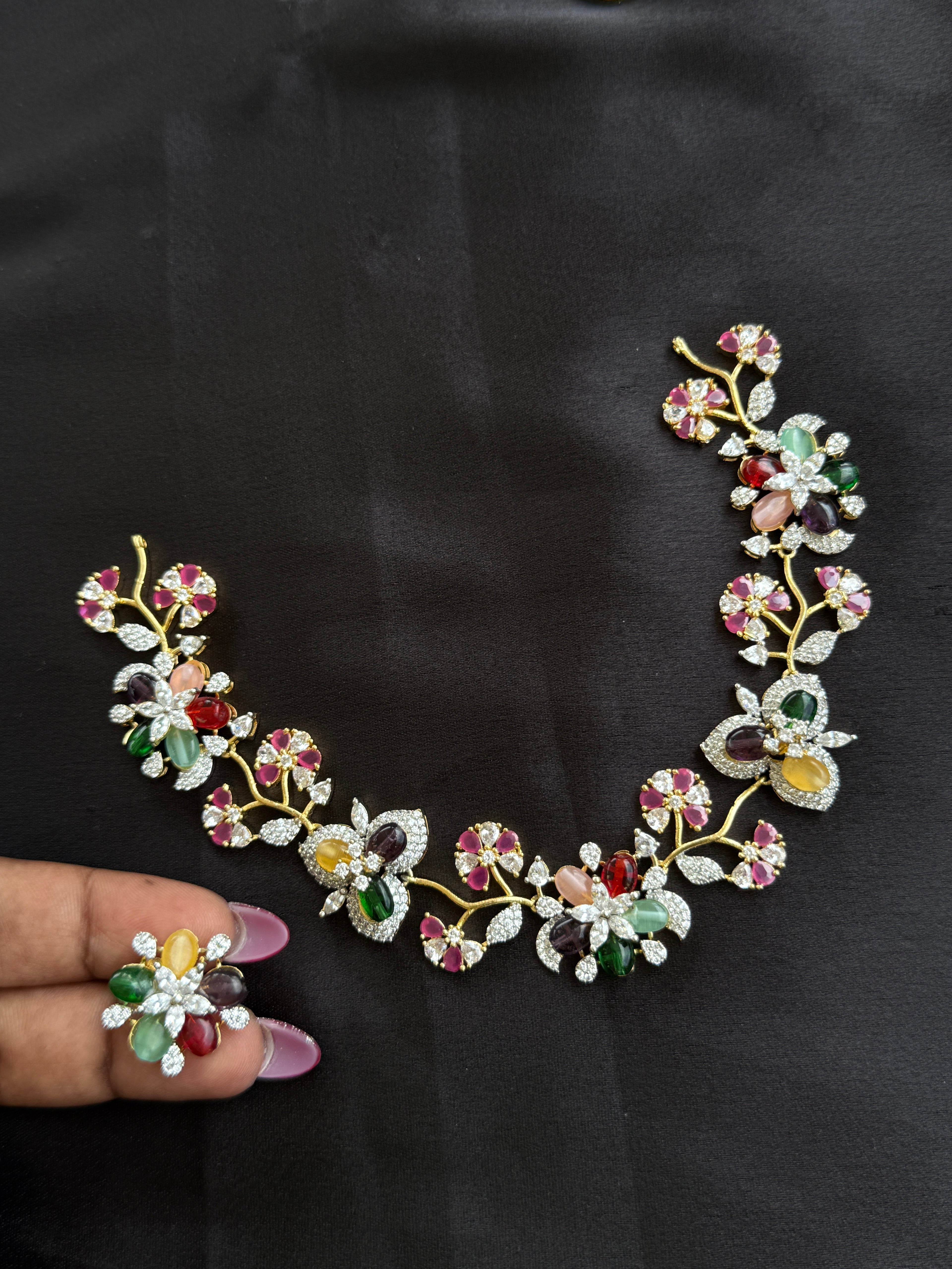 Ns212 multi flower zircon neckset with earrings