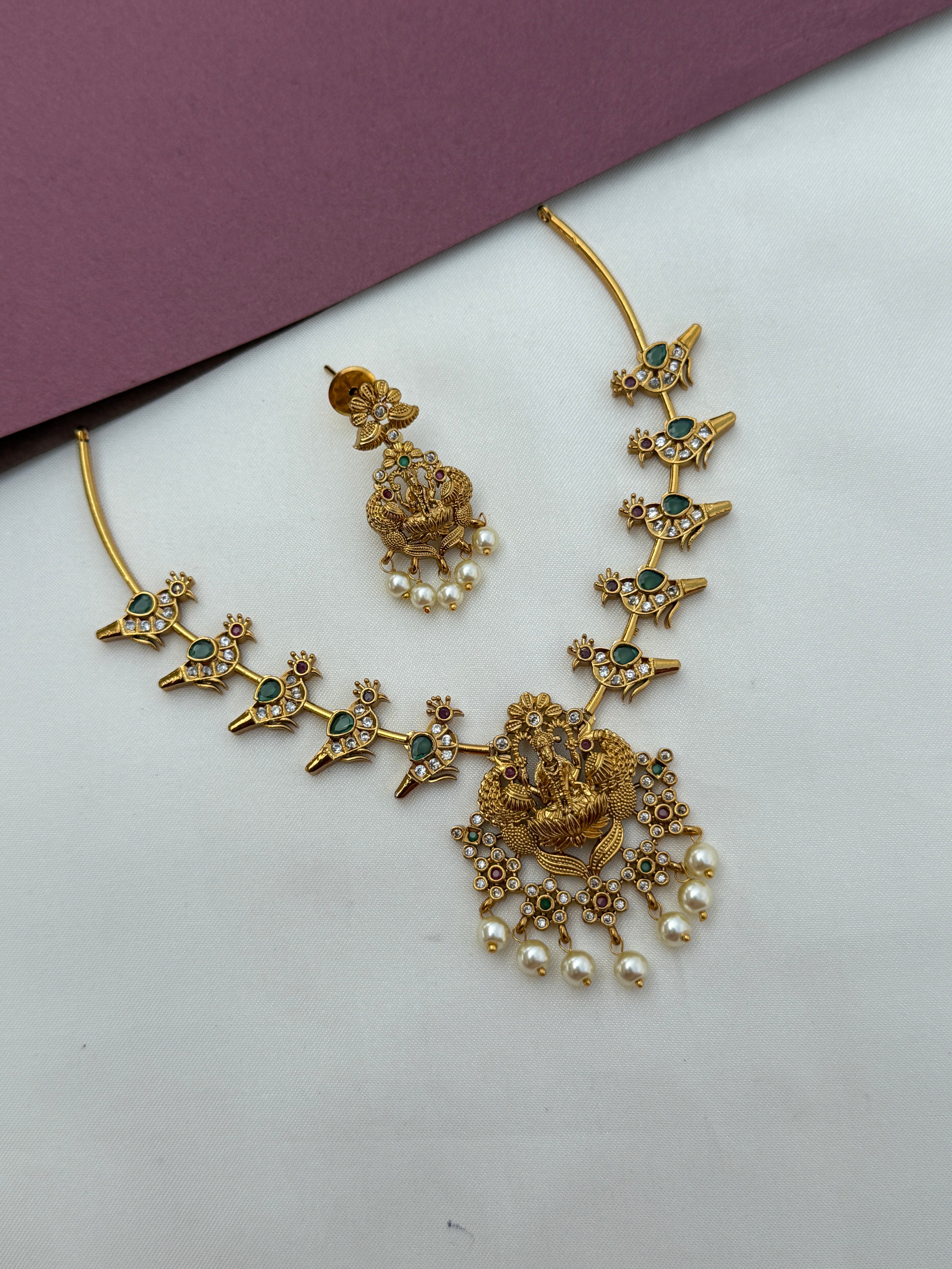 Lakshmidevi parrot multi kante neckset with earrings NS631