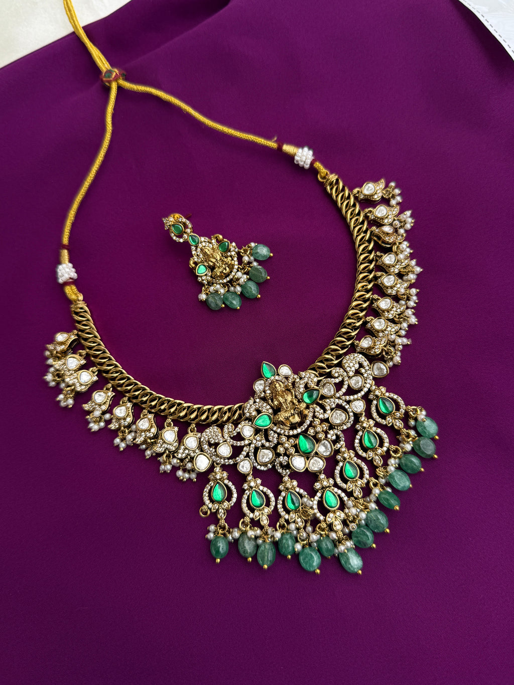 Mossainite jalibi Lakshmi Devi neck set ns223