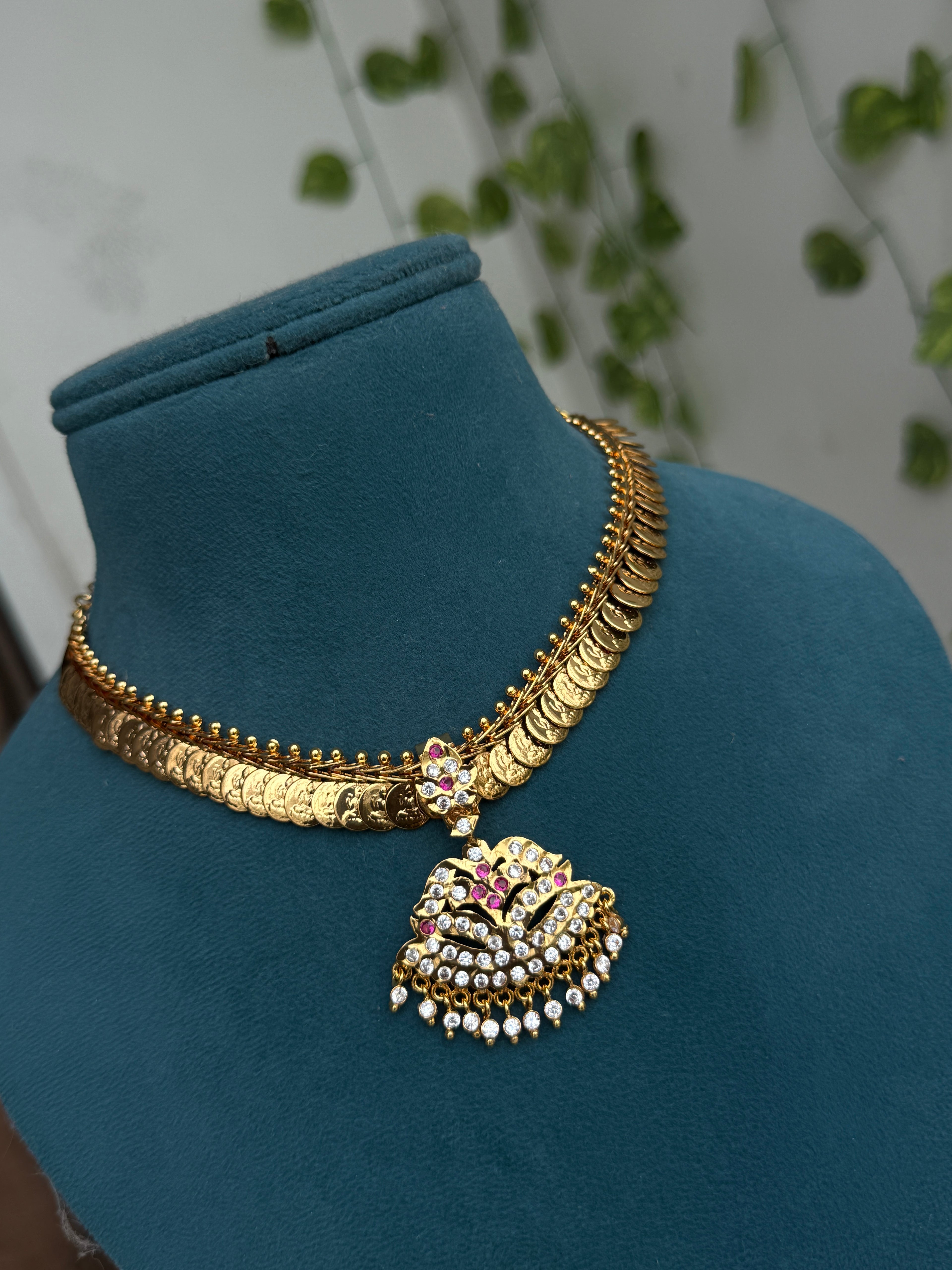 Ph145 panchaloham polished Lakshmidevi kasulaperu neckset