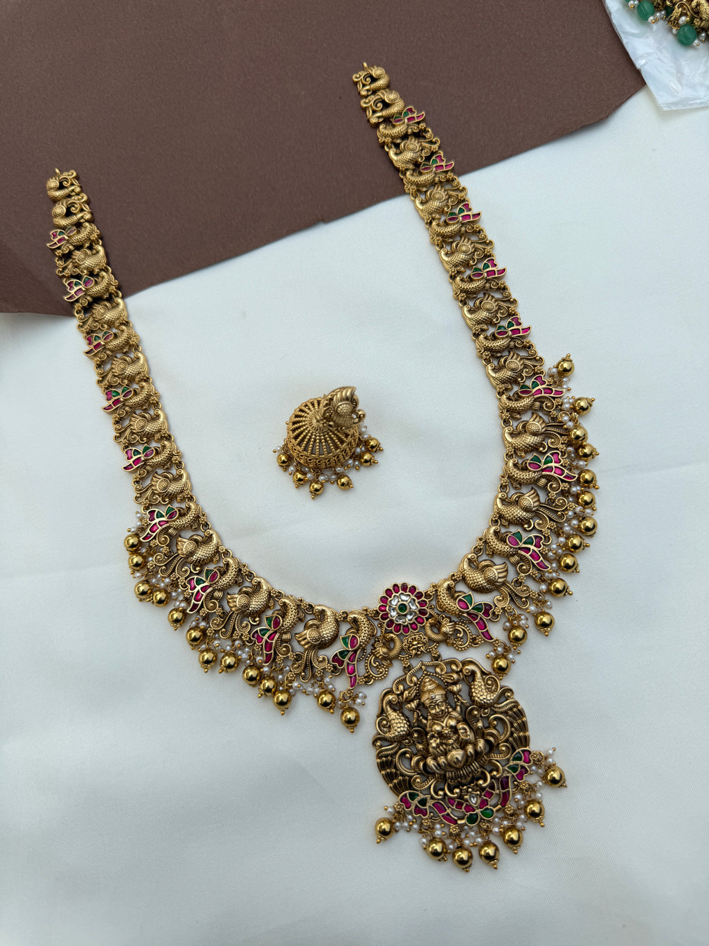 Lh577 nakshi jadau kundan long haram with earrings