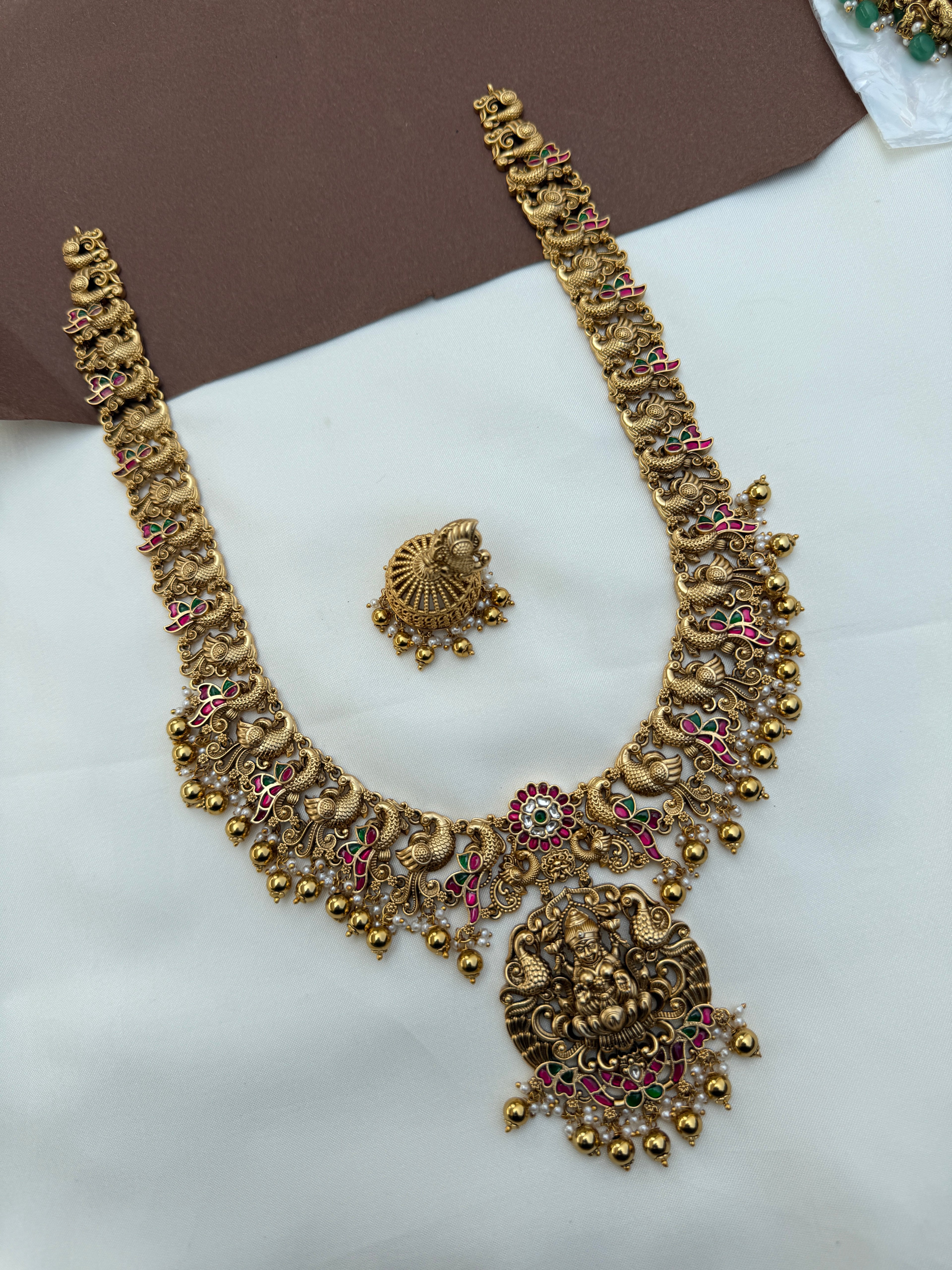 Lh577 nakshi jadau kundan long haram with earrings