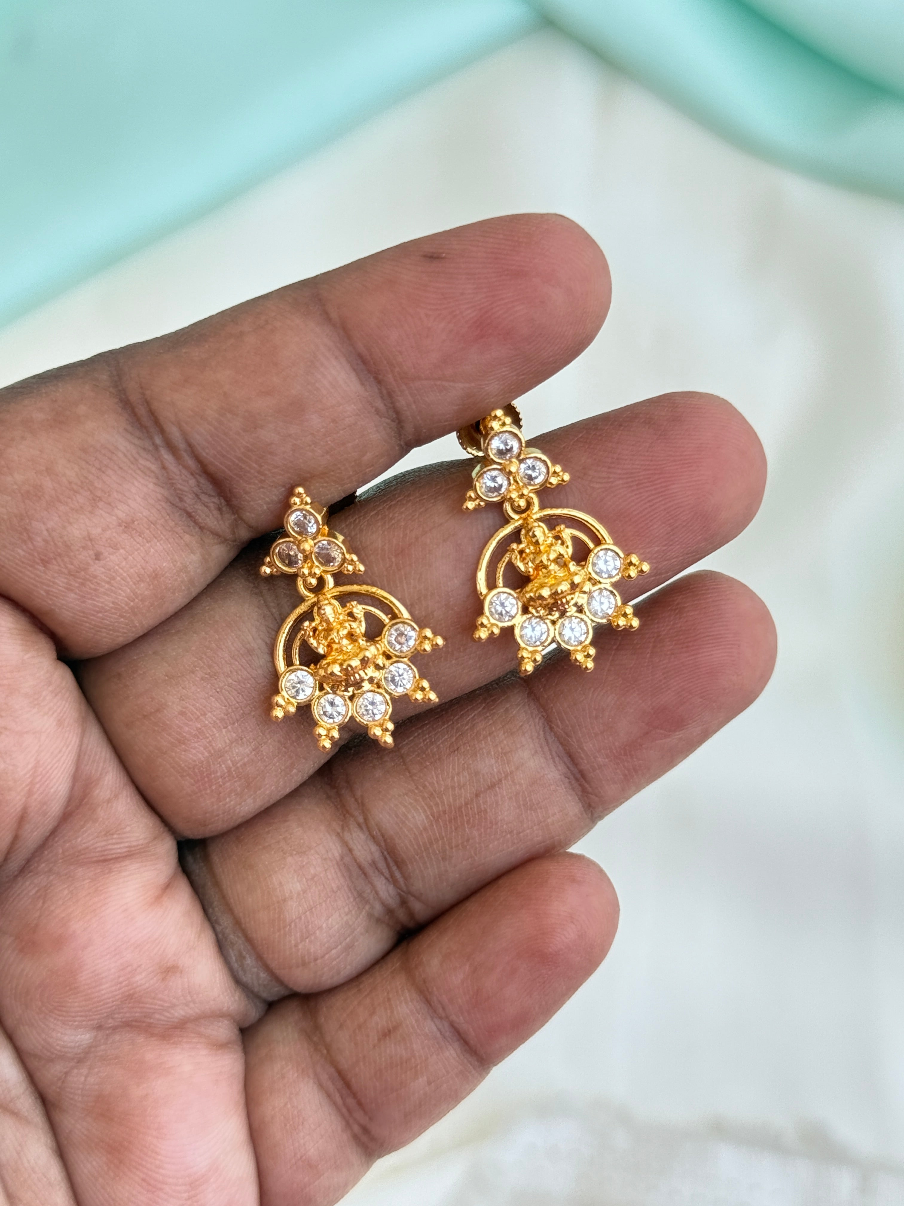 Ph503 panchaloham Lakshmidevi stones back screw earrings