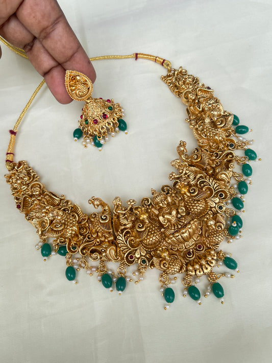 Matt finish lakshmidevi neckset with earrings