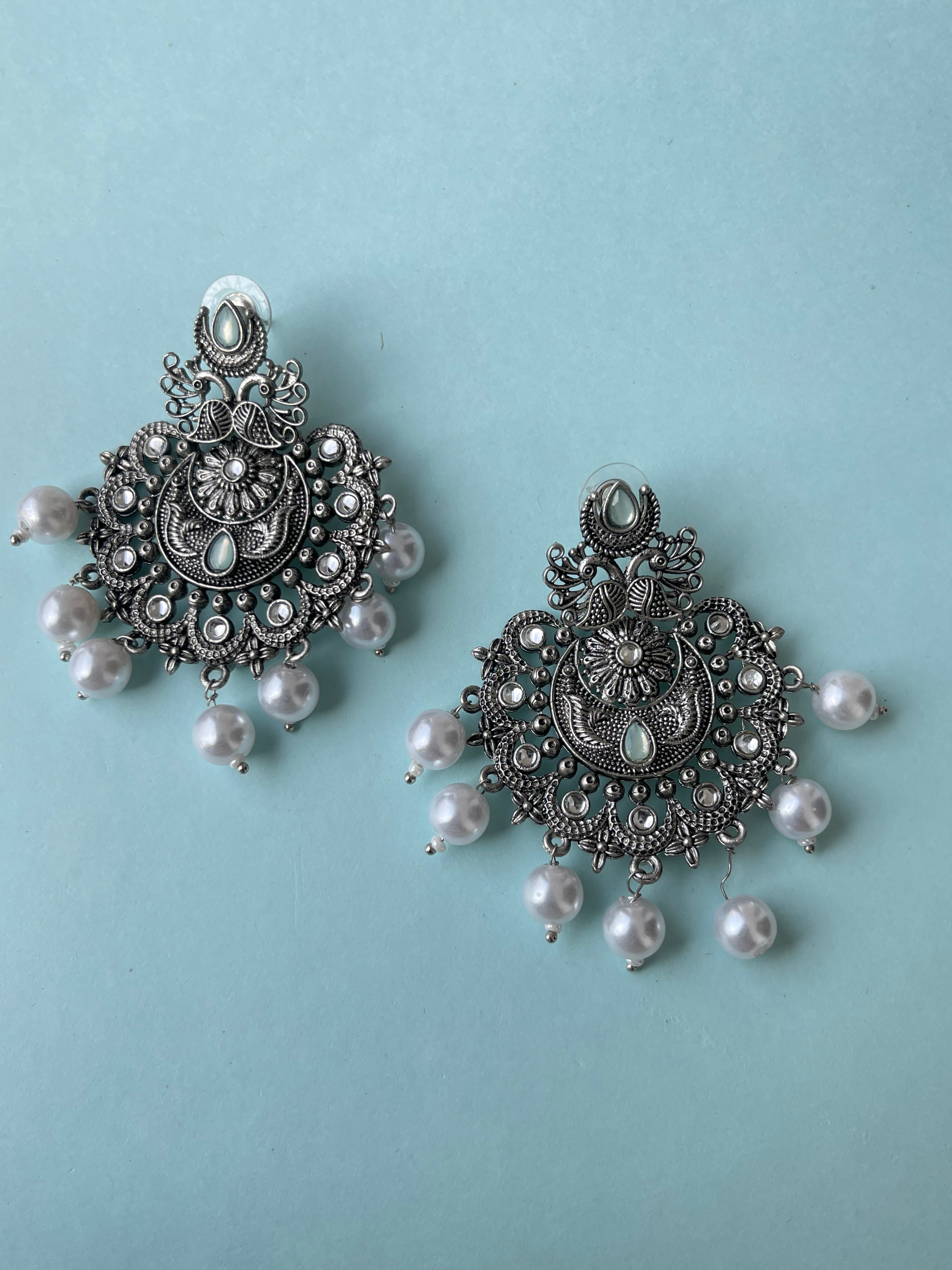 Oxidised lightweight chandbali earrings