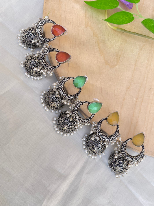 Chand butta pearl oxidised hanging lightweight earrings