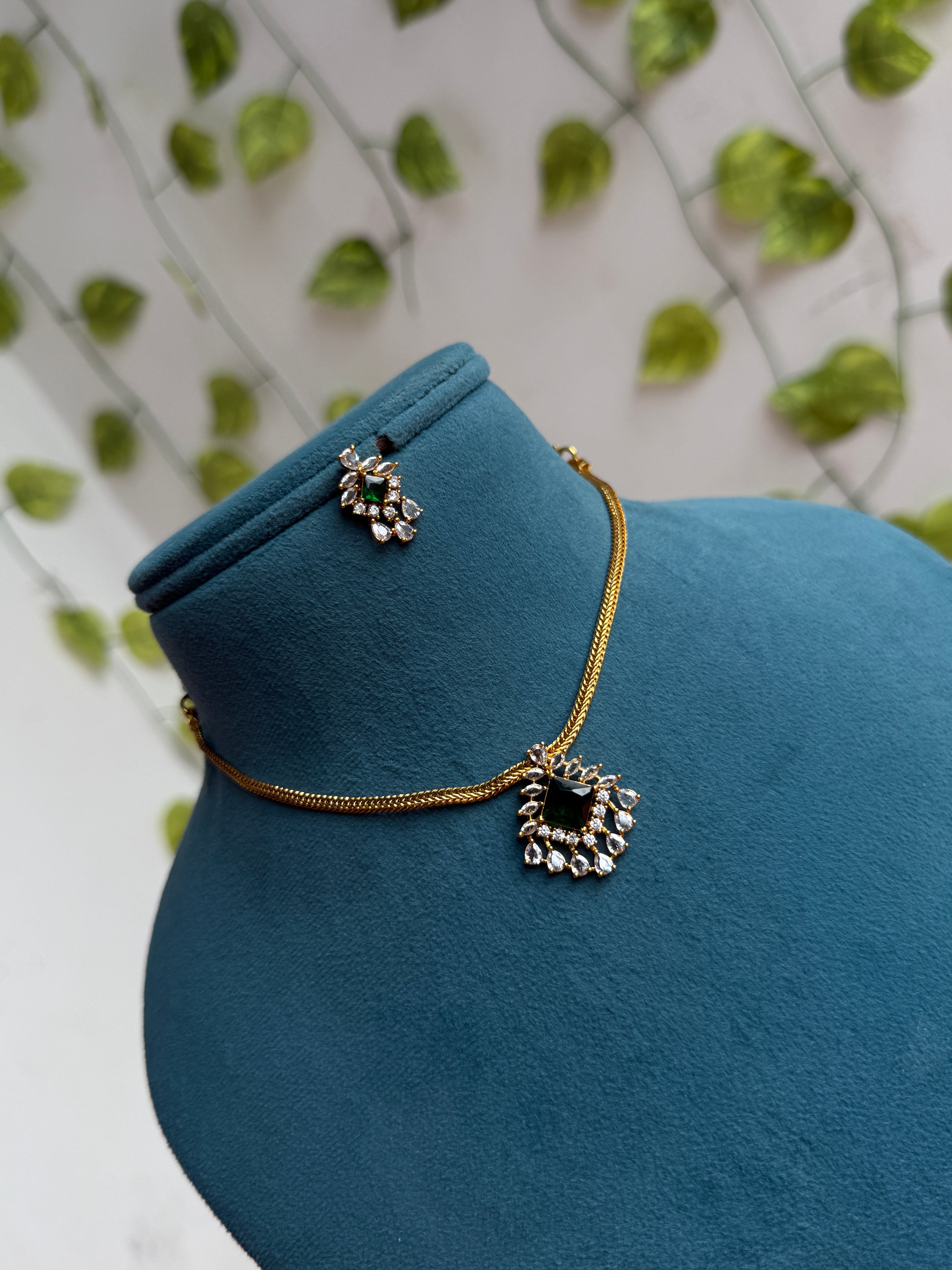 Nano thread  neckset with cz pendant with earrings ns978