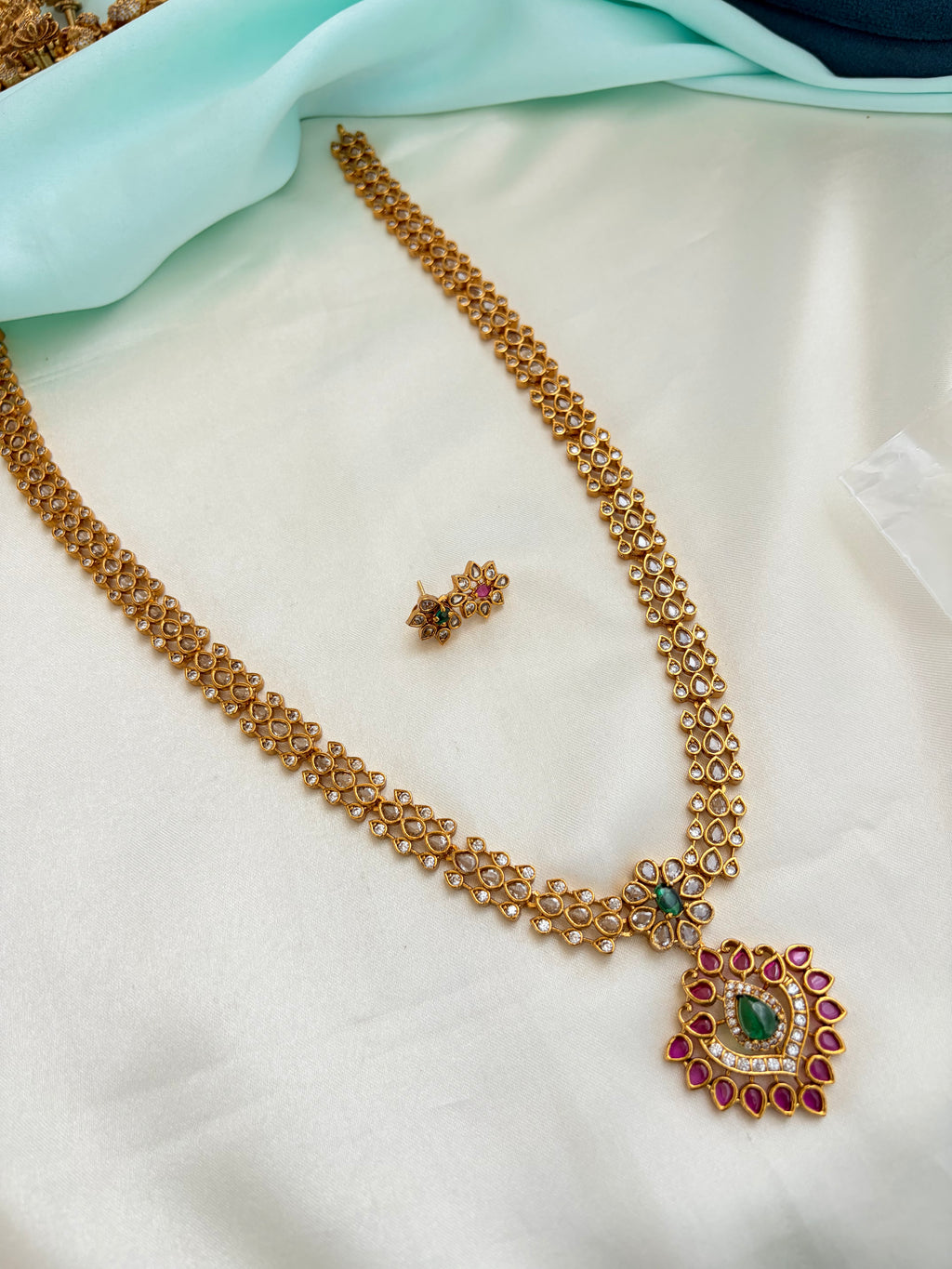 Ruby Emerald flower Neckset with Earrings Ns924