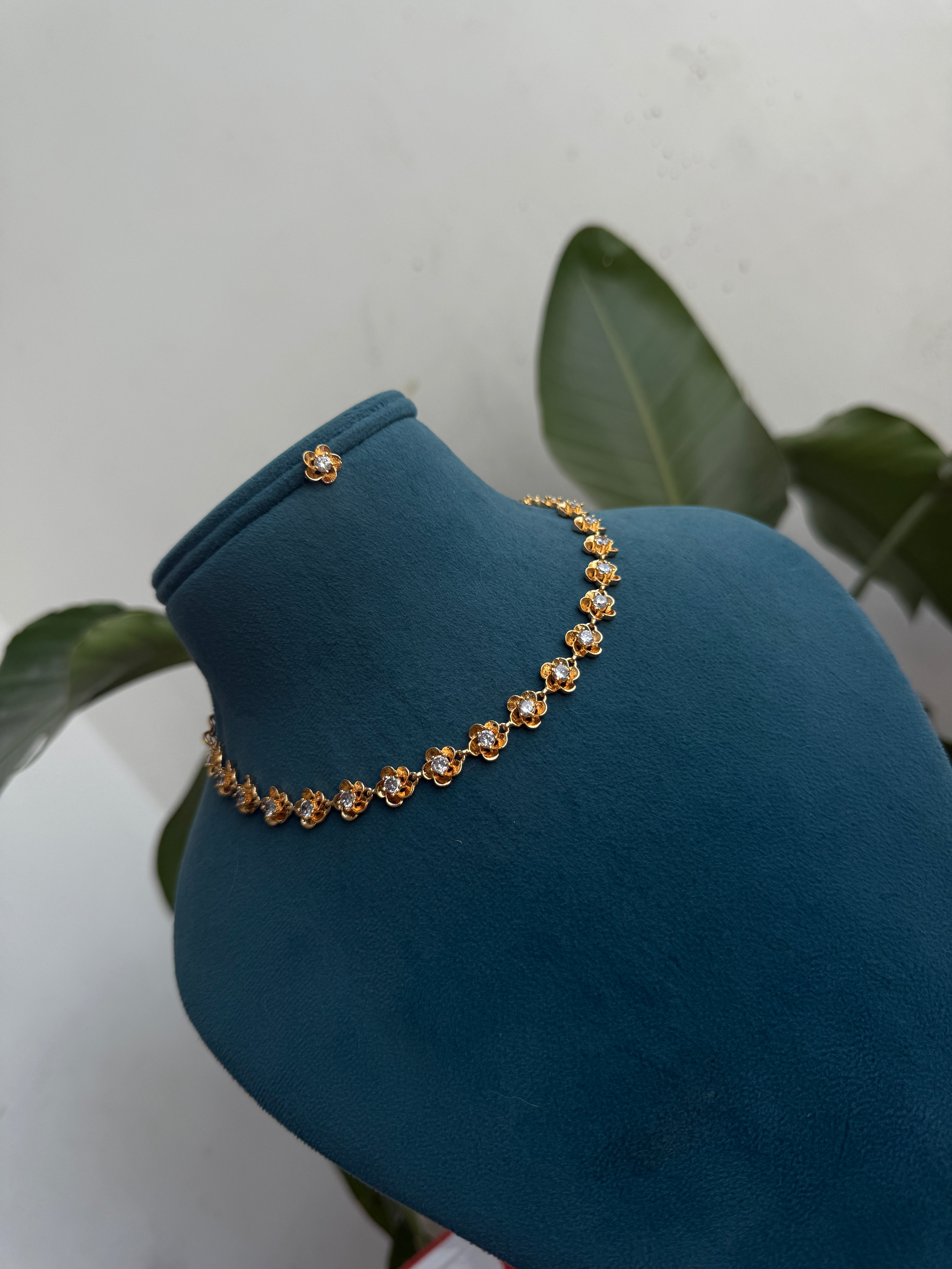 Ph126 panchaloham flower neckset with ear studs