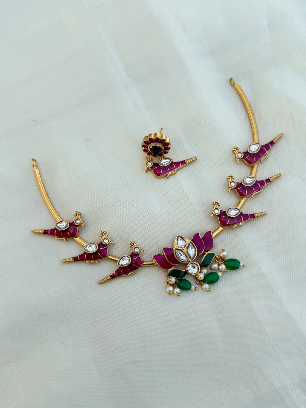 Kundan parrot kante style neckset with earrings ns0005