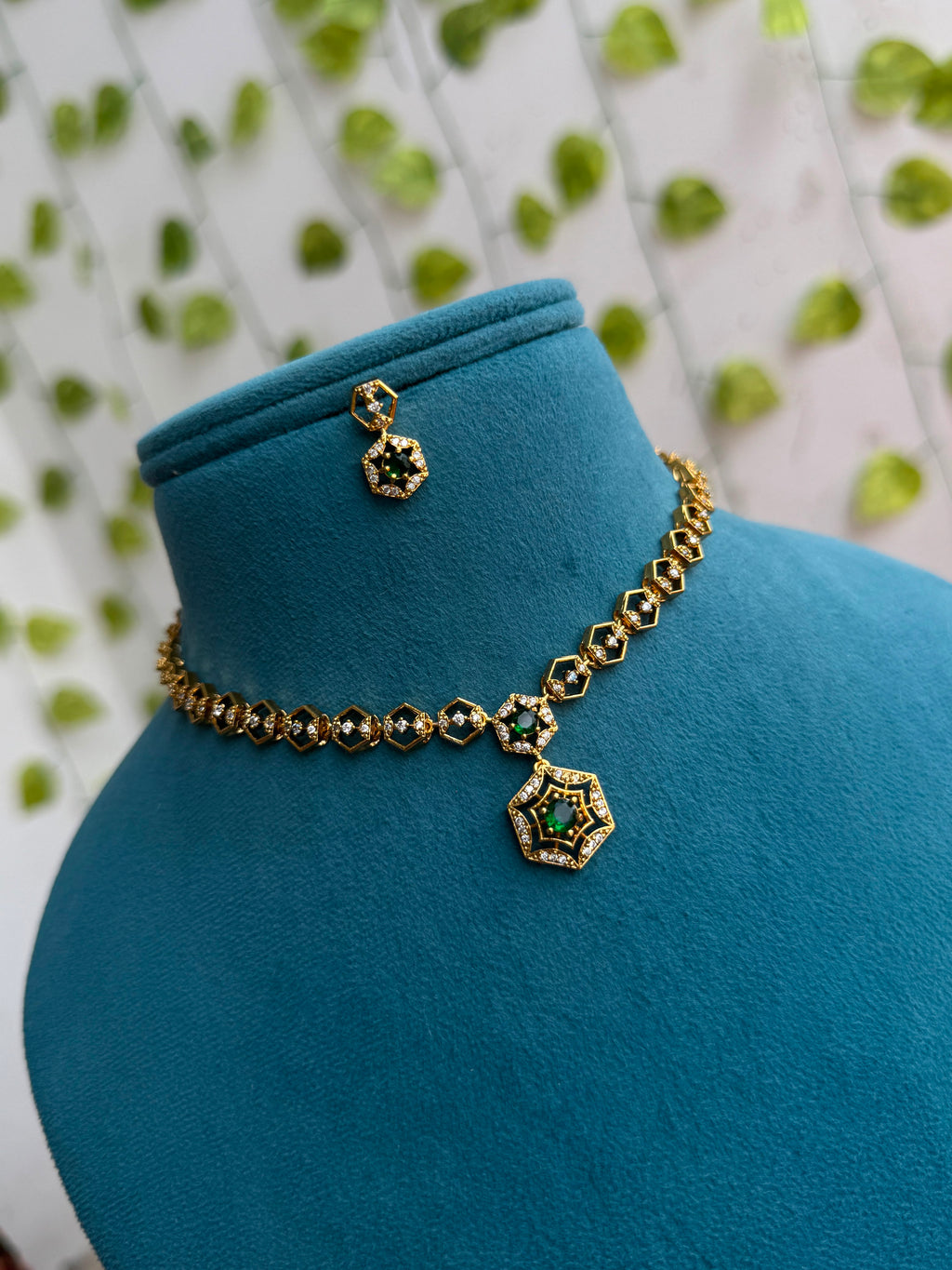 Hexagon short neckset with earrings - Ns838