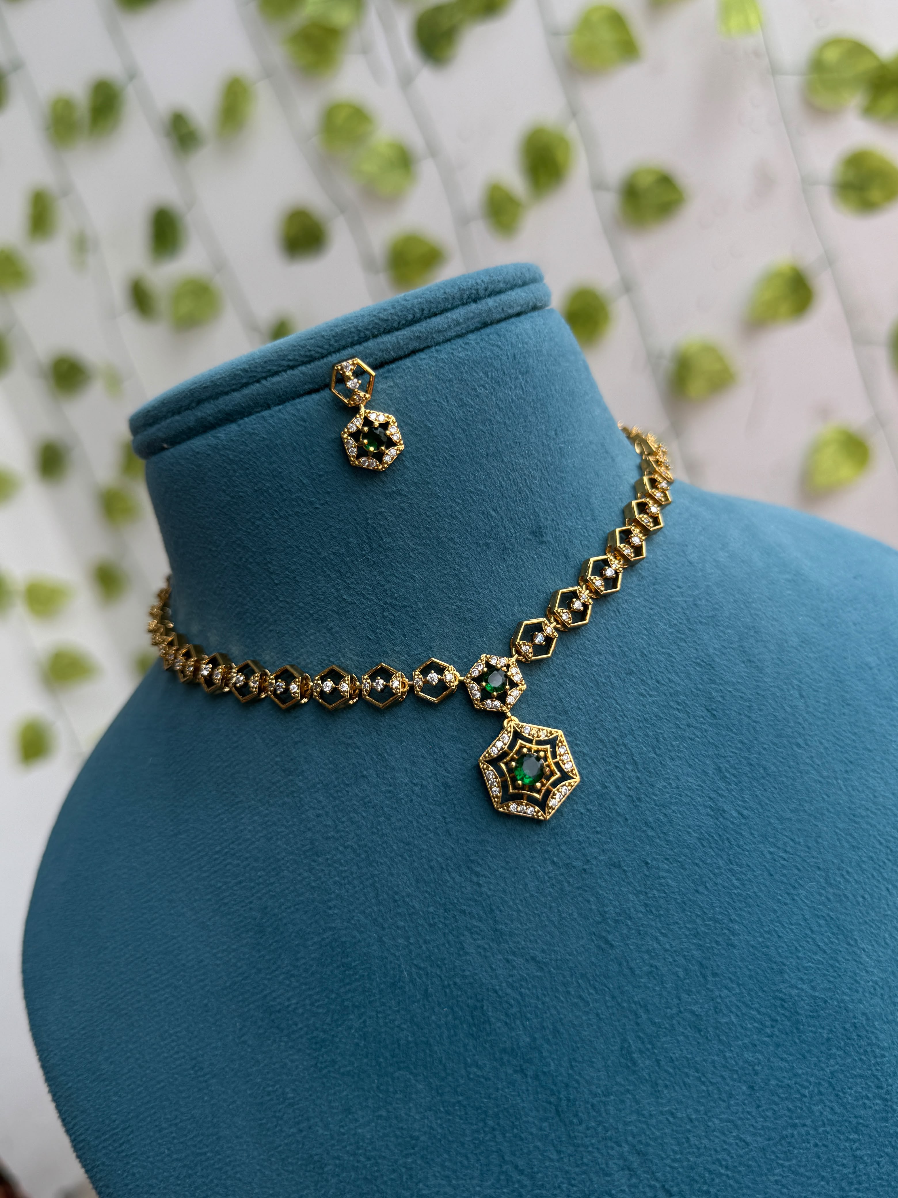 Hexagon short neckset with earrings - Ns838
