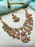 Unique jadau half moon neckset with earrings green white pearls finish ns934
