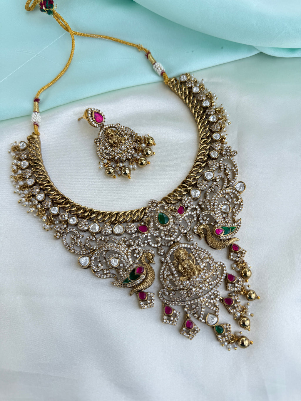 Antique Guttapusalu Temple Neckset with Lakshmi Pendant with Earrings ns219