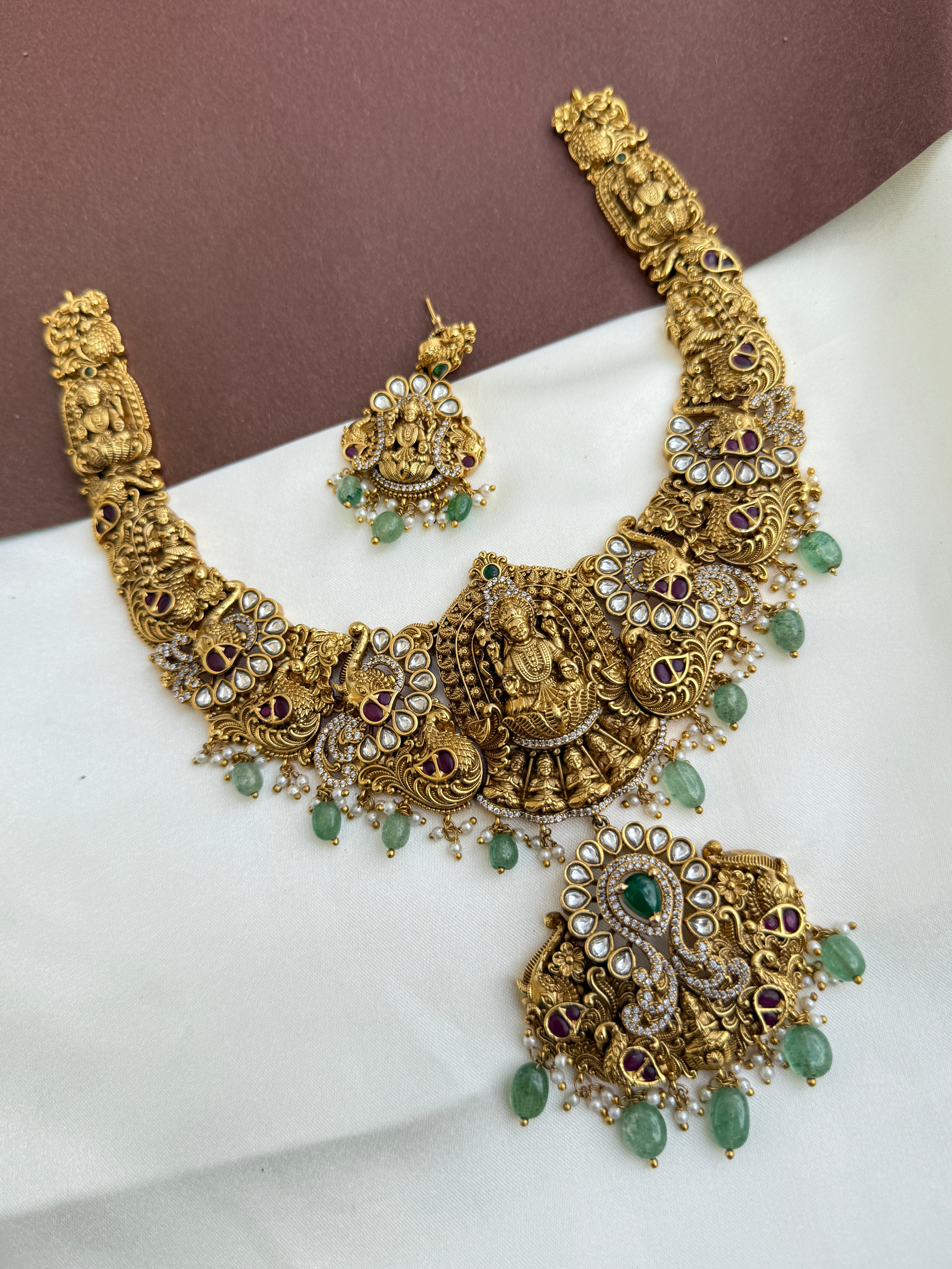 Ns354 uncuts cz nakshi lakshmi Devi neckset
