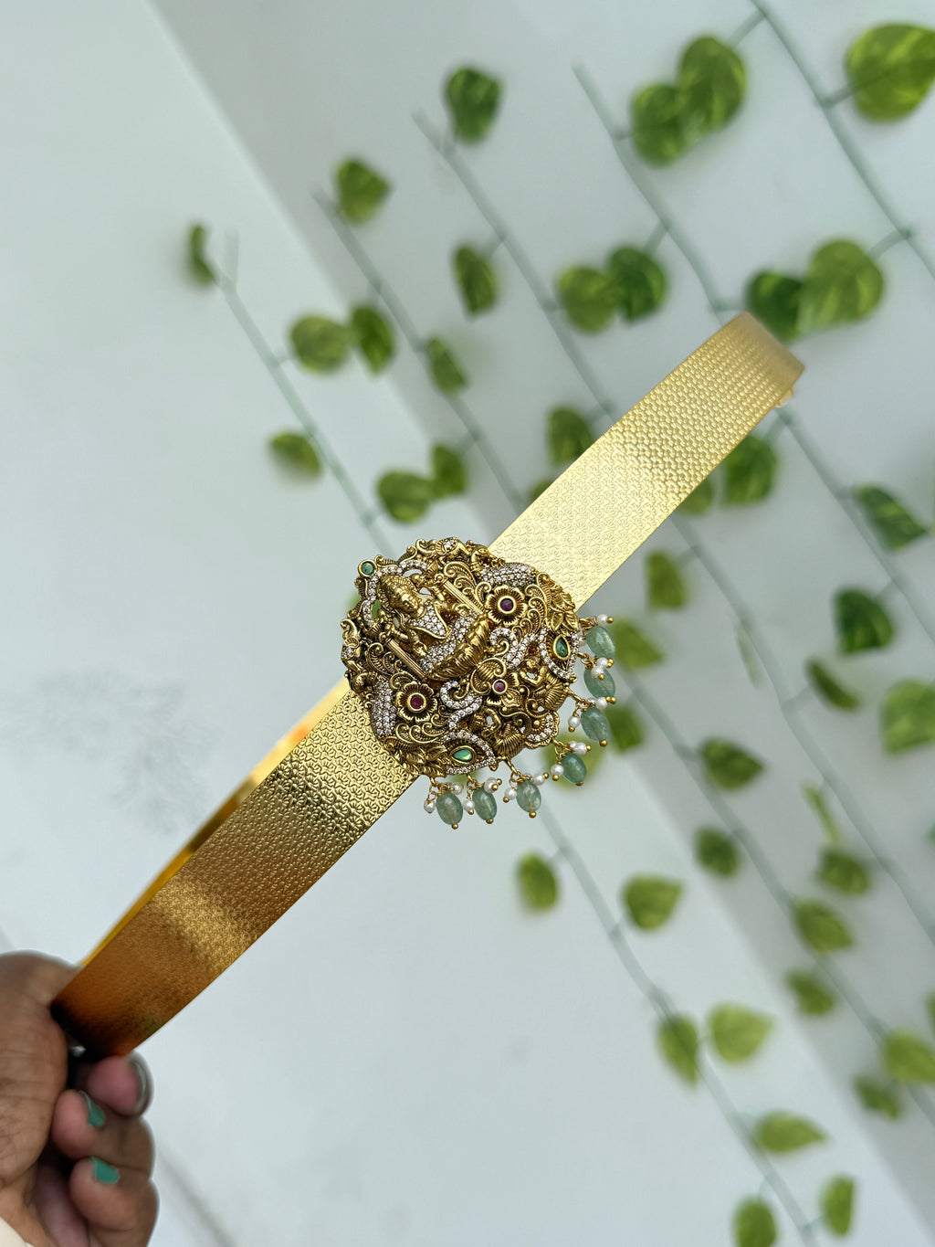 Hb711 Lakshmidevi stones texture with lite green beats adults hipbelts