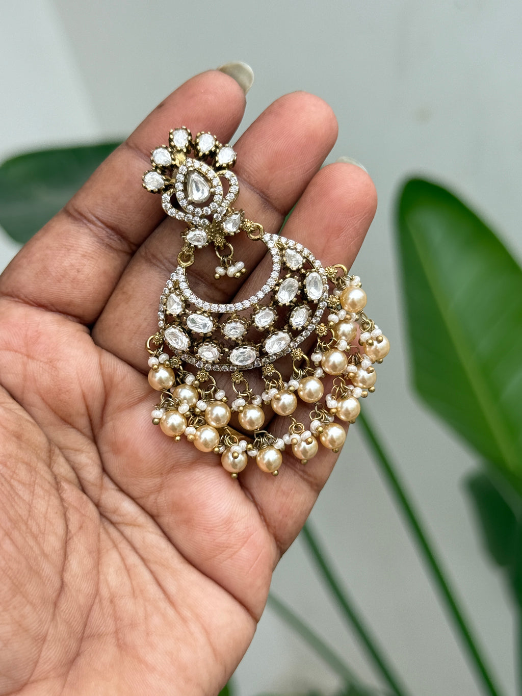 Er118 moissanite chandbali earrings