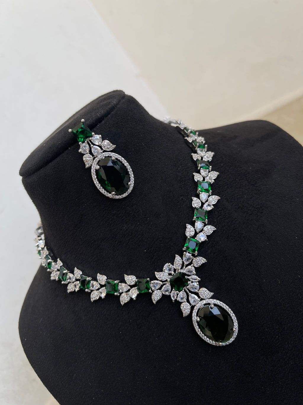 Green diamond finish drop neckset with earrings