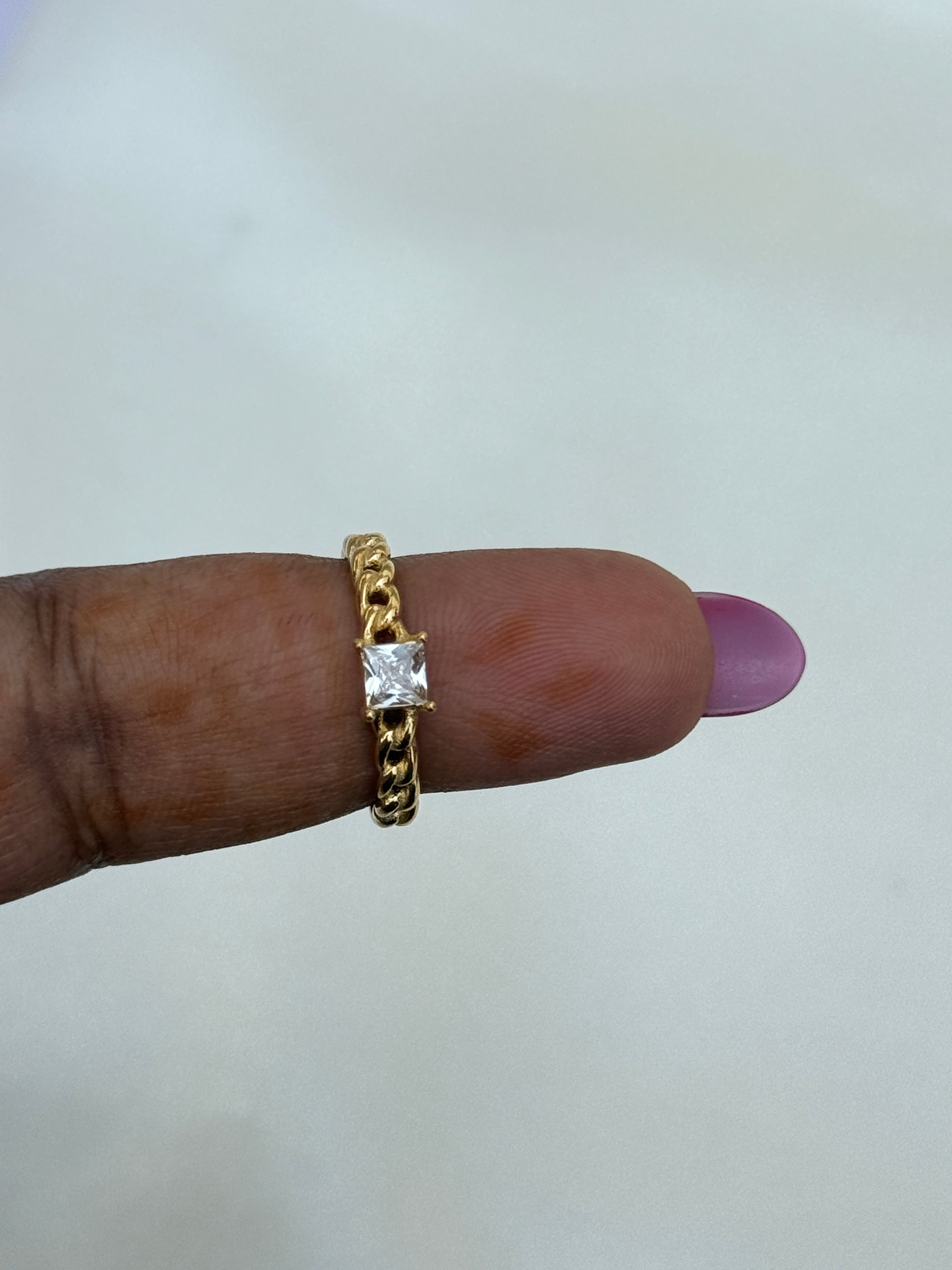 Rg055 anti tarnish white stone square shape ring