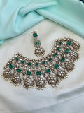 Moissanite green stones flowers short neckset with earrings ns206