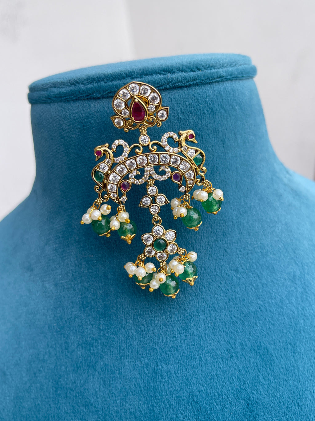 Green beads chandbali earrings