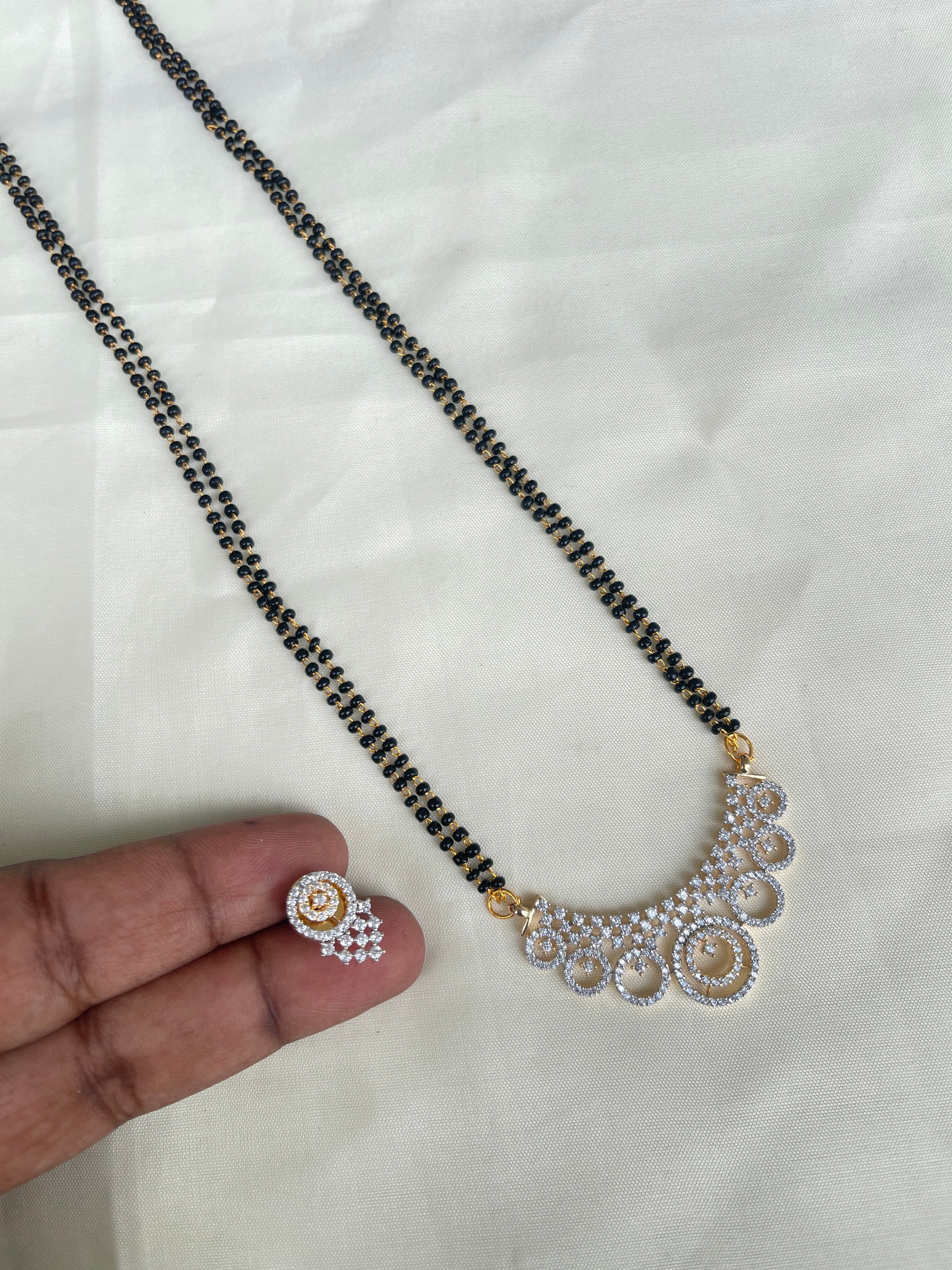 Diamond finish pendant 2 lines blackbeads with Earrings bb1626