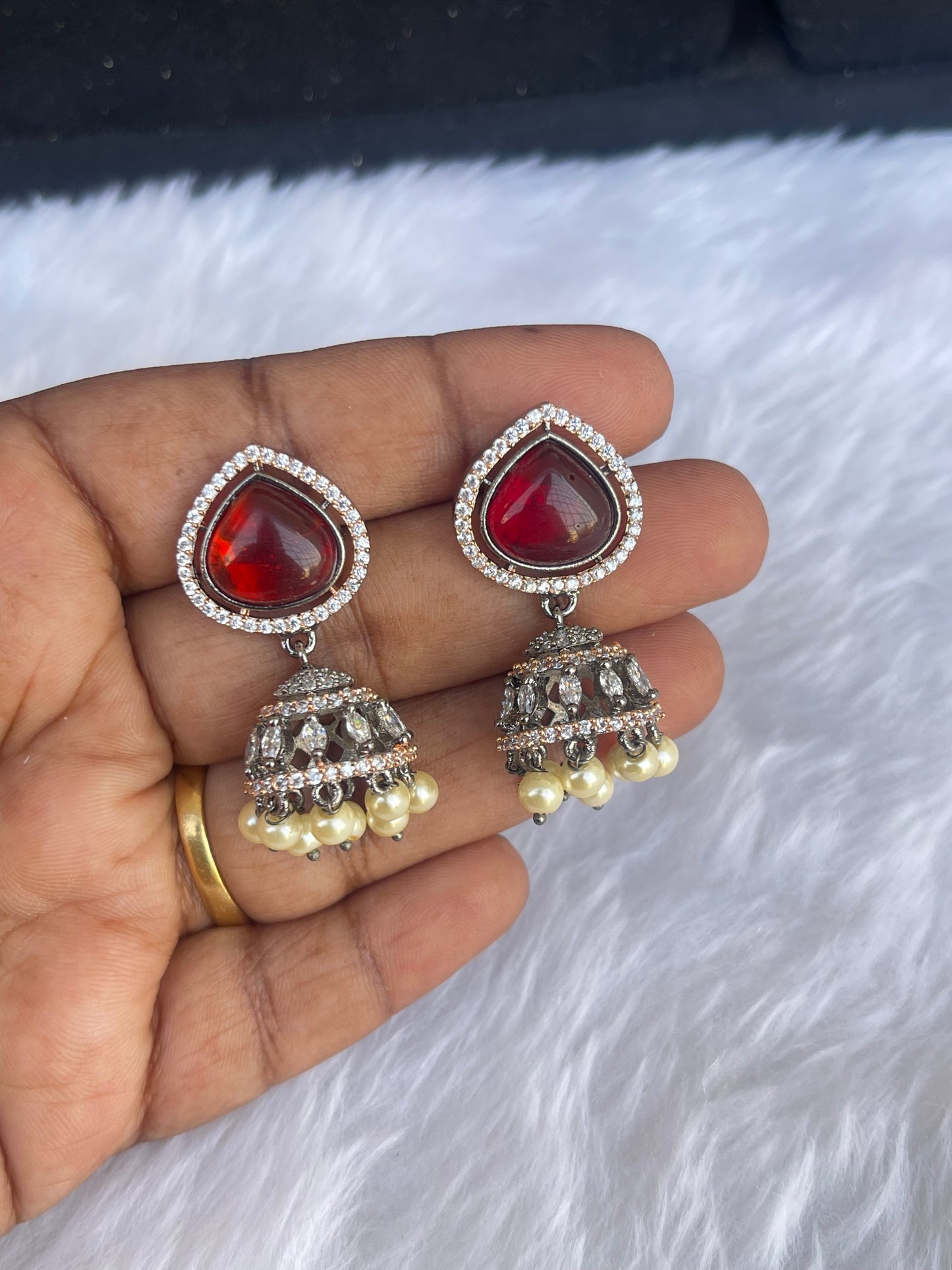 Ruby Victorian drop butta earrings