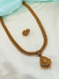 Antique Gold Lakshmidevi Long Haram Neckset with Pearl Drops with Earrings Lh599