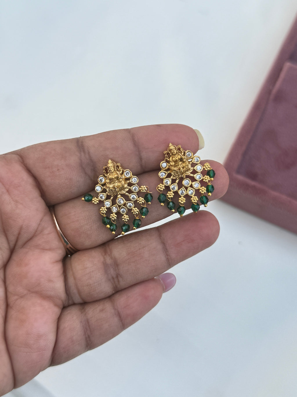St027 Lakshmdevi  green and black stud earrings