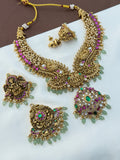 NS601 3-in-1 jadau kundan Nakshi Neckset with ricepearls