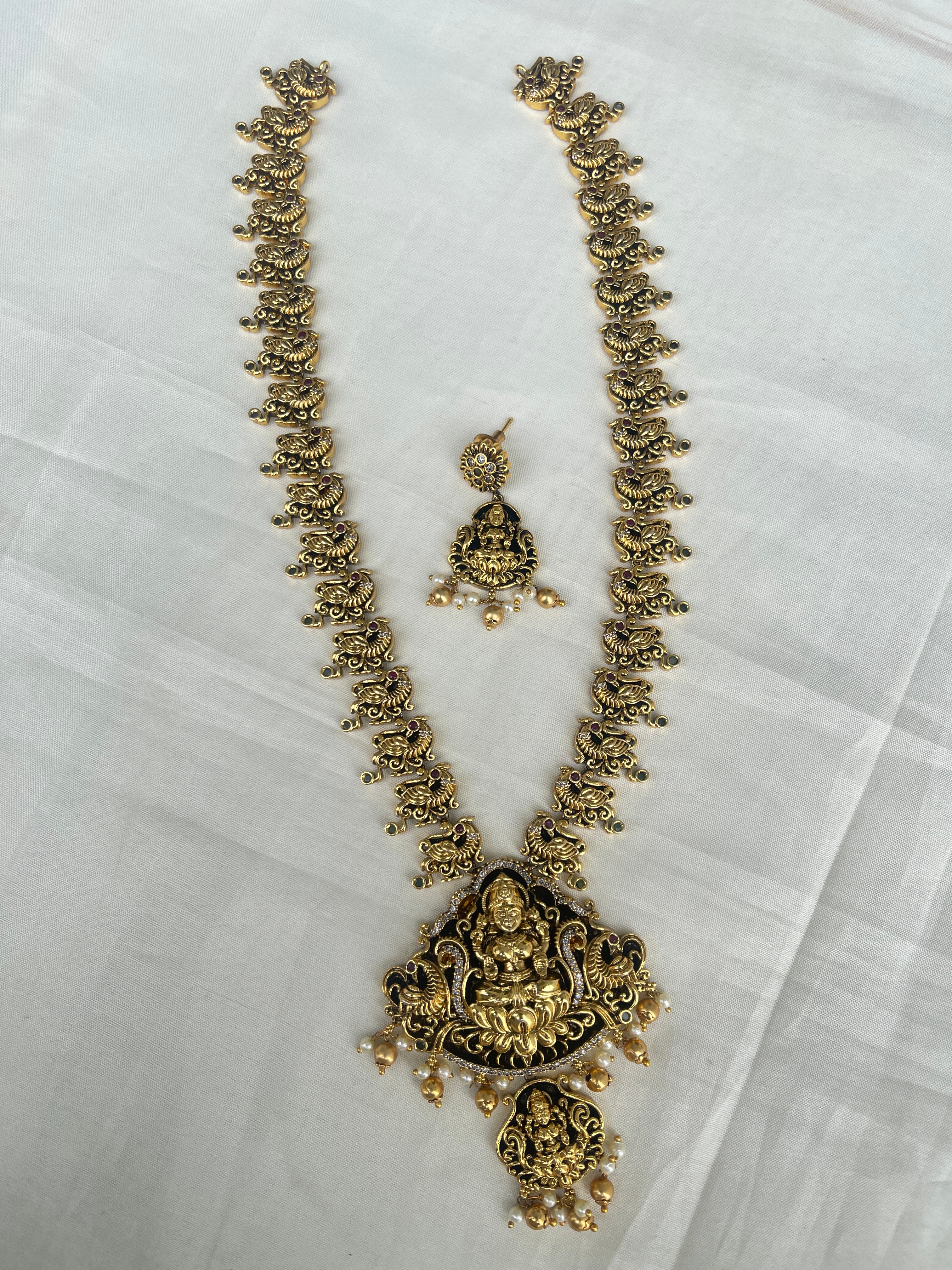 Lh1573 Lakshmi Devi peacock nakshi long haram