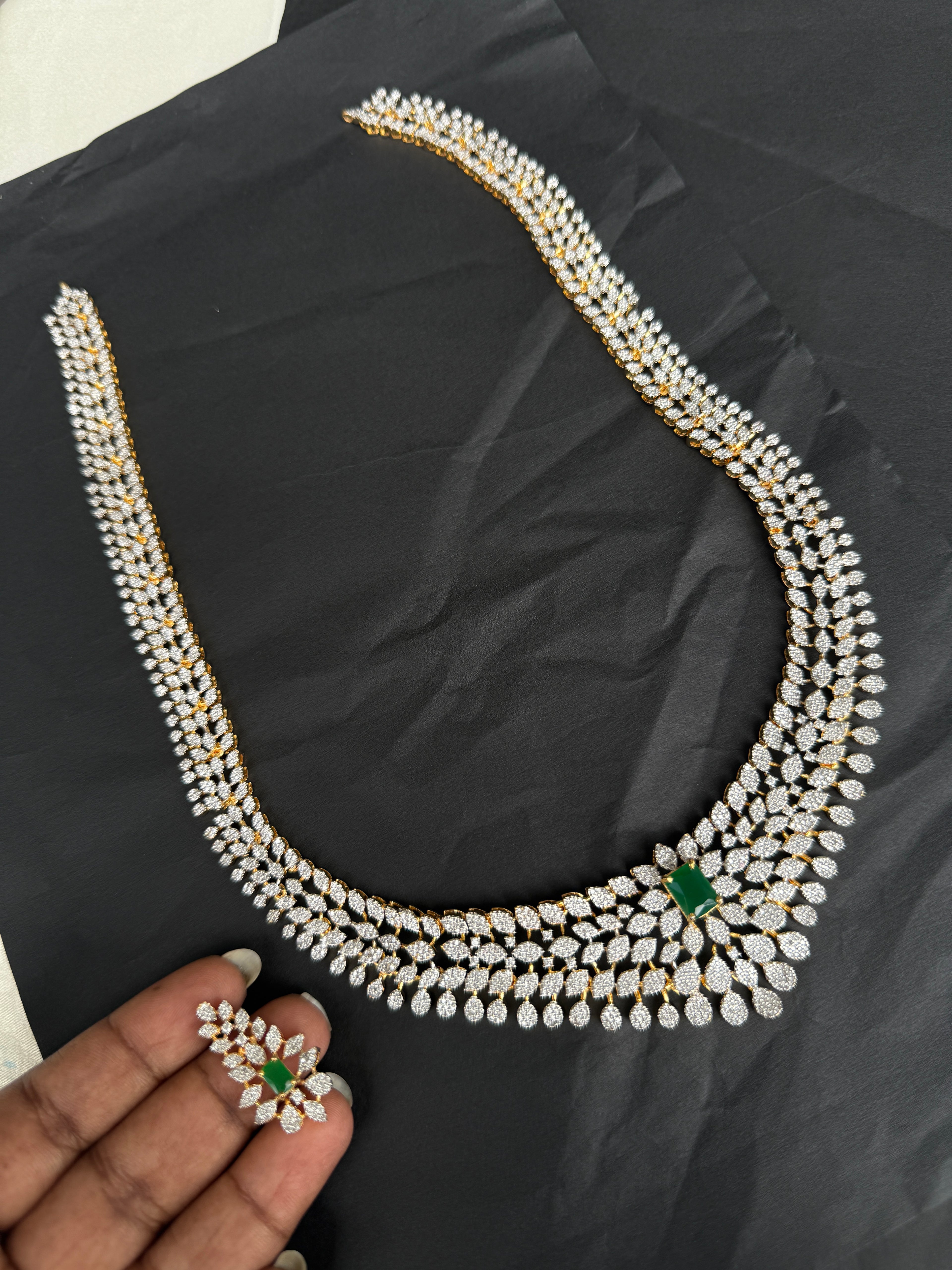 LH2038 diamond finish emerald long haram Neckset with earrings