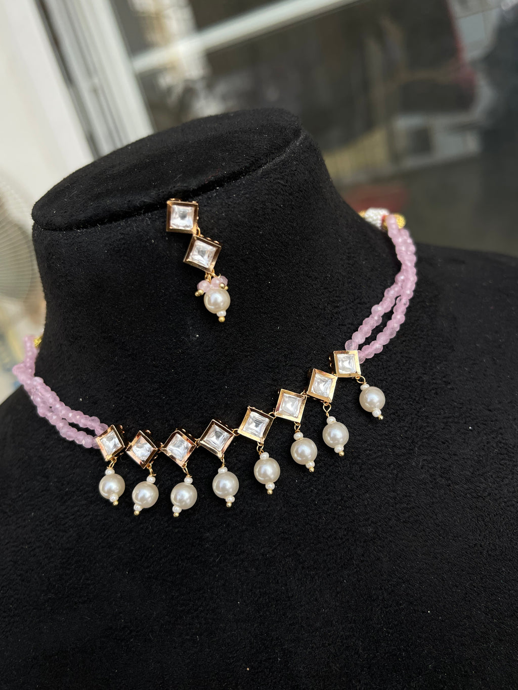 2lines beads Kundan choker