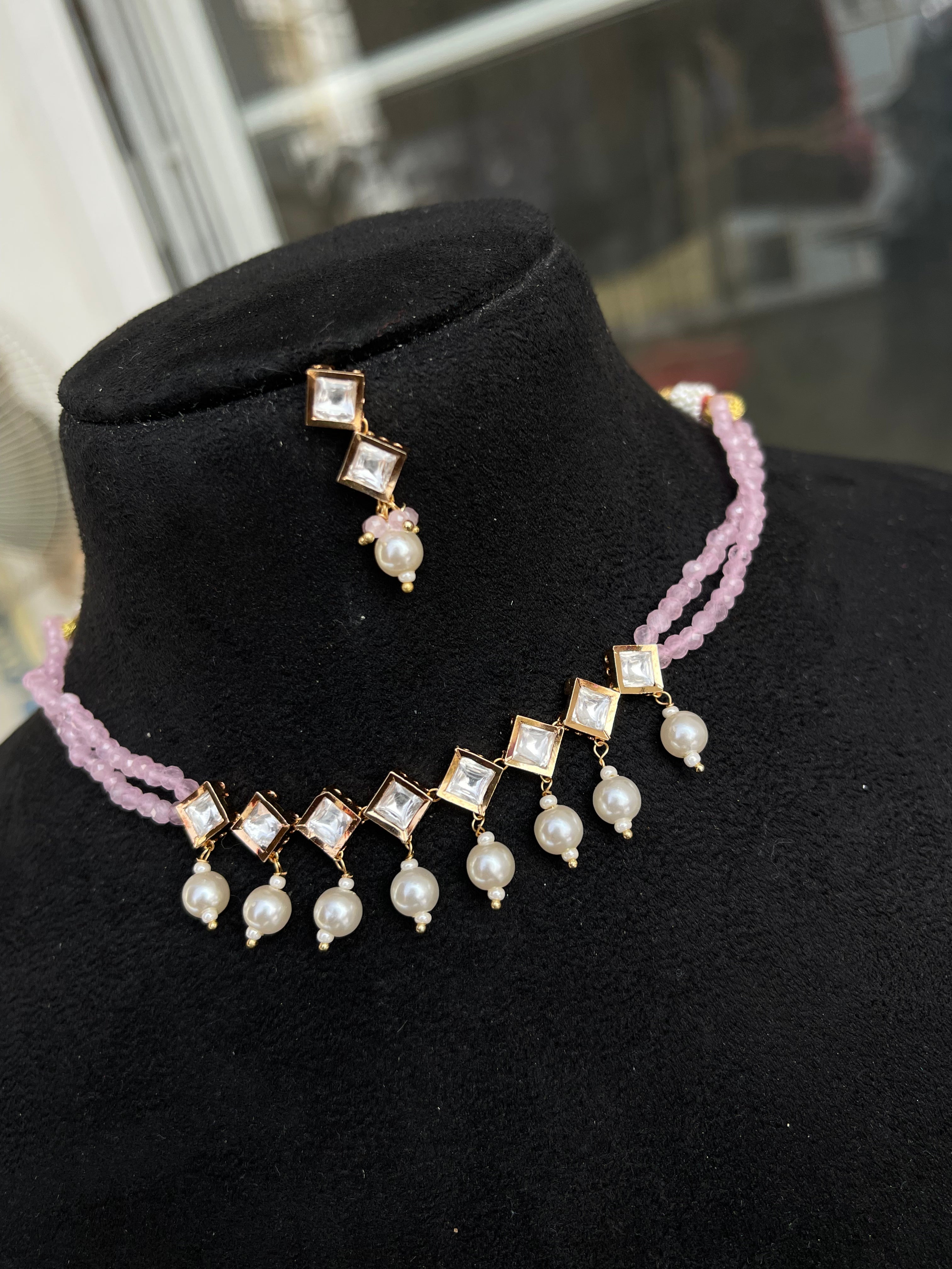 2lines beads Kundan choker